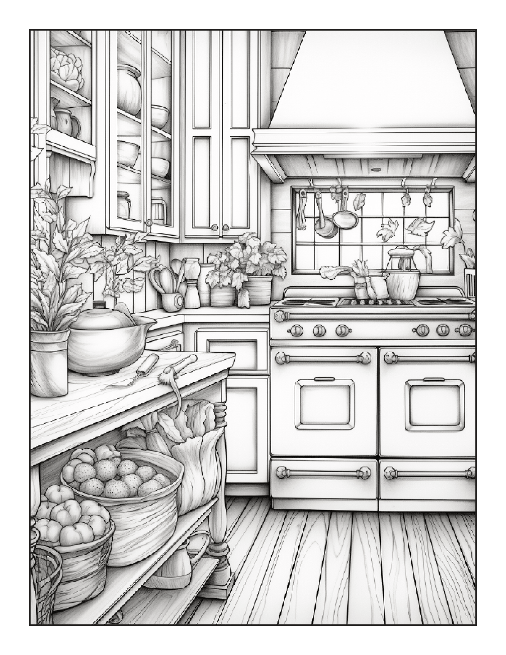 Gorgeous Country Kitchens Features 25 Printable Coloring Pages for Adults 