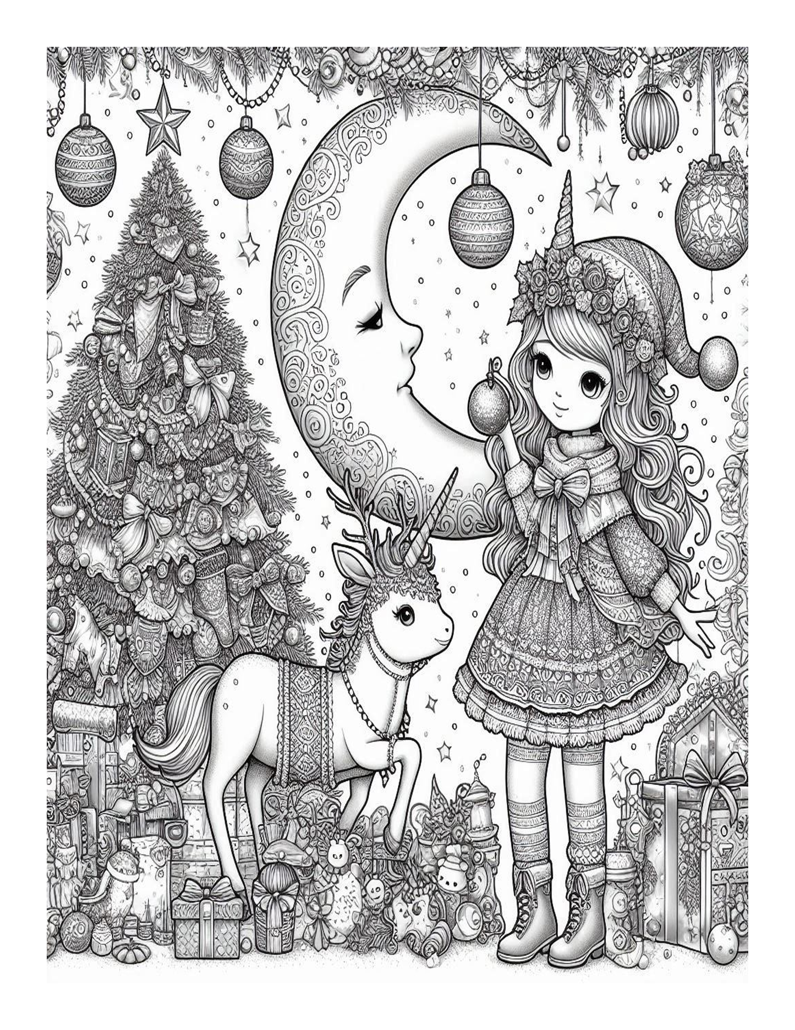 Magical Christmas Grayscale Coloring Pages 