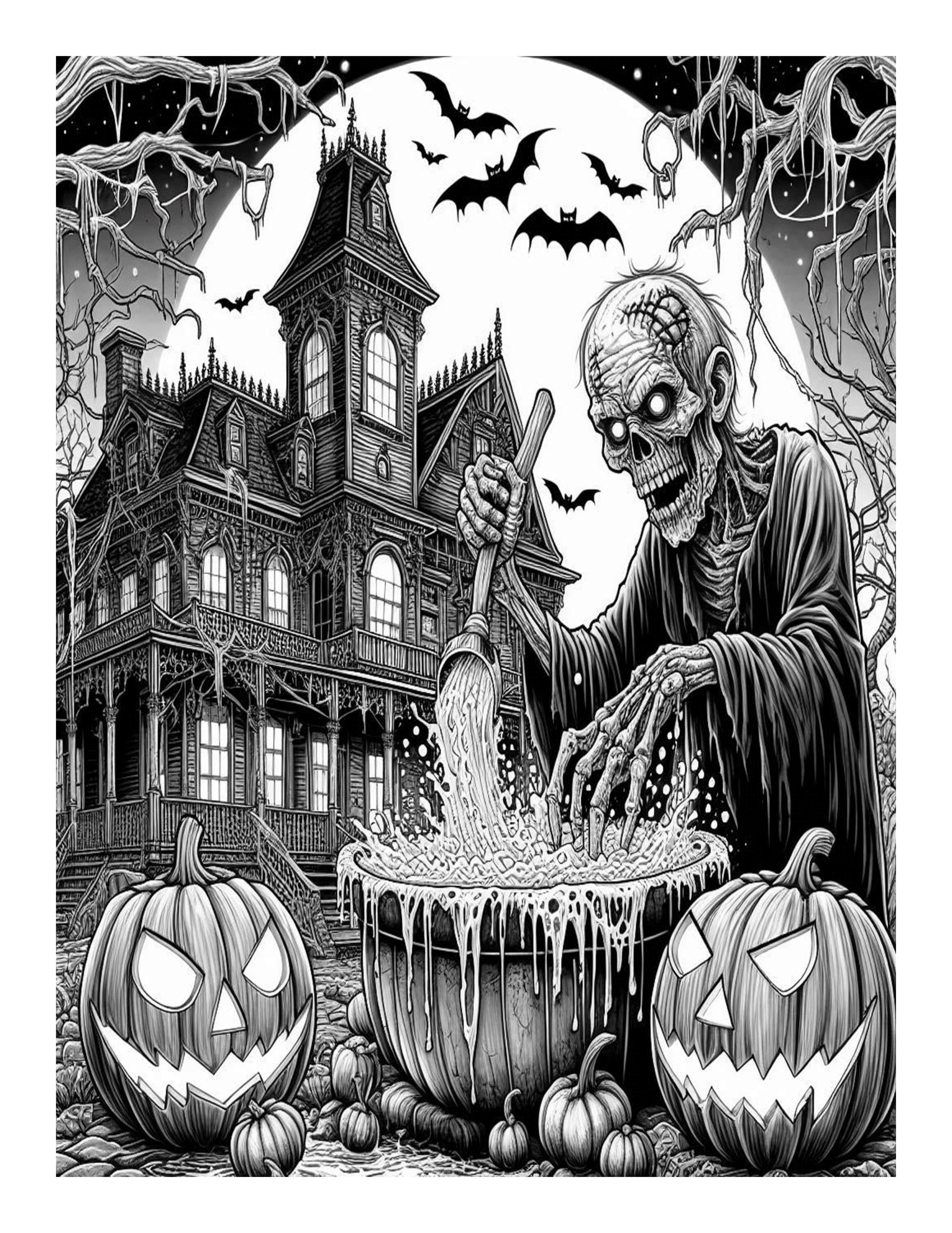 Grayscale Chilling Horror Features 25 Printable Coloring Pages for Adults 