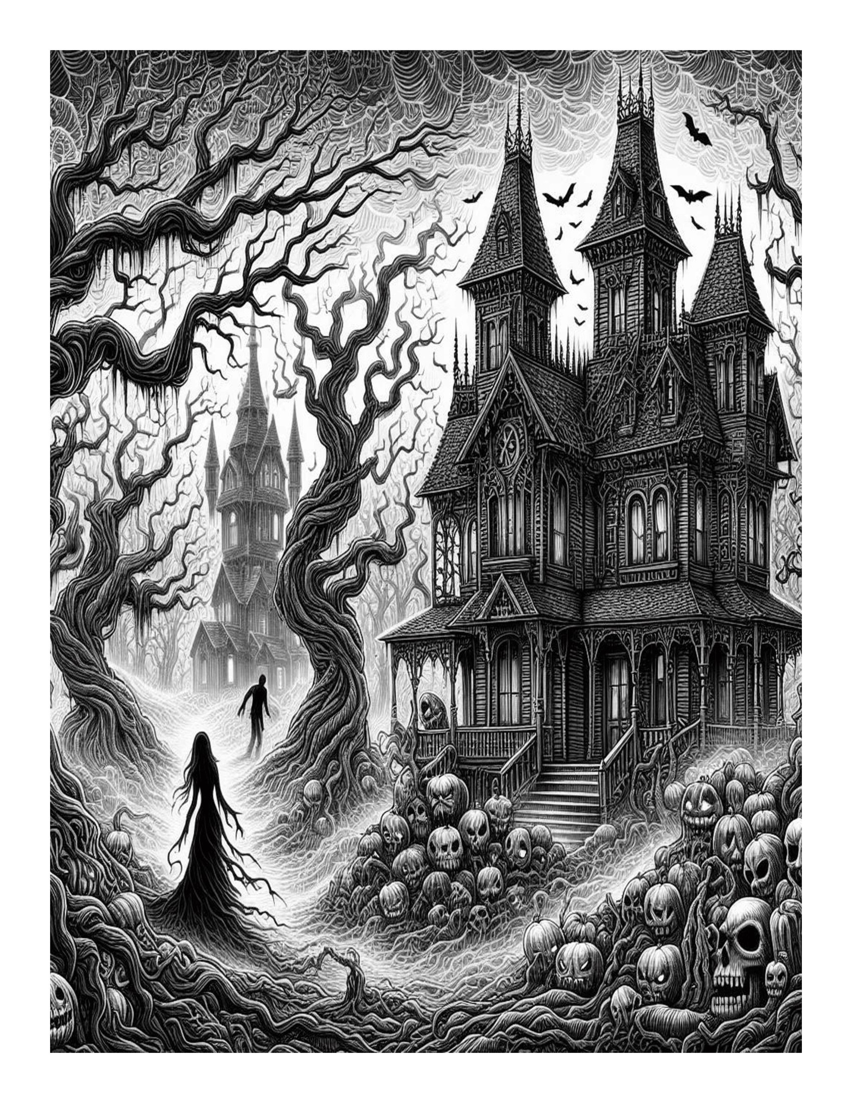 Grayscale Chilling Horror Features 25 Printable Coloring Pages for Adults 