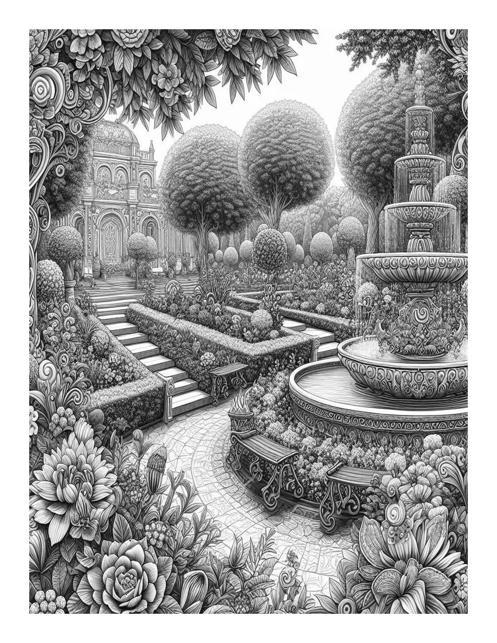 Grayscale Gorgeous Gardens Features 25 Printable Coloring Pages 