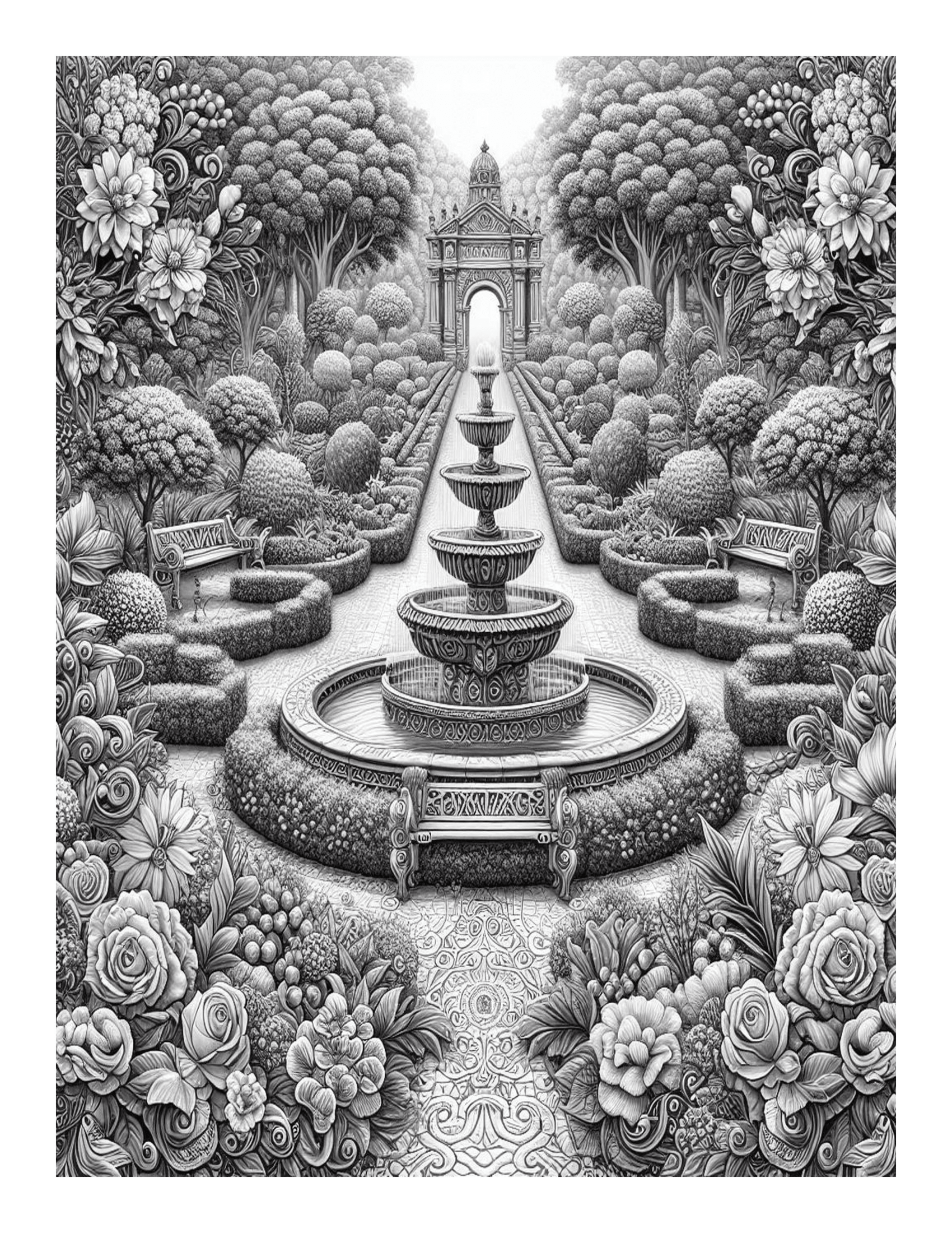 Grayscale Gorgeous Gardens Features 25 Printable Coloring Pages 