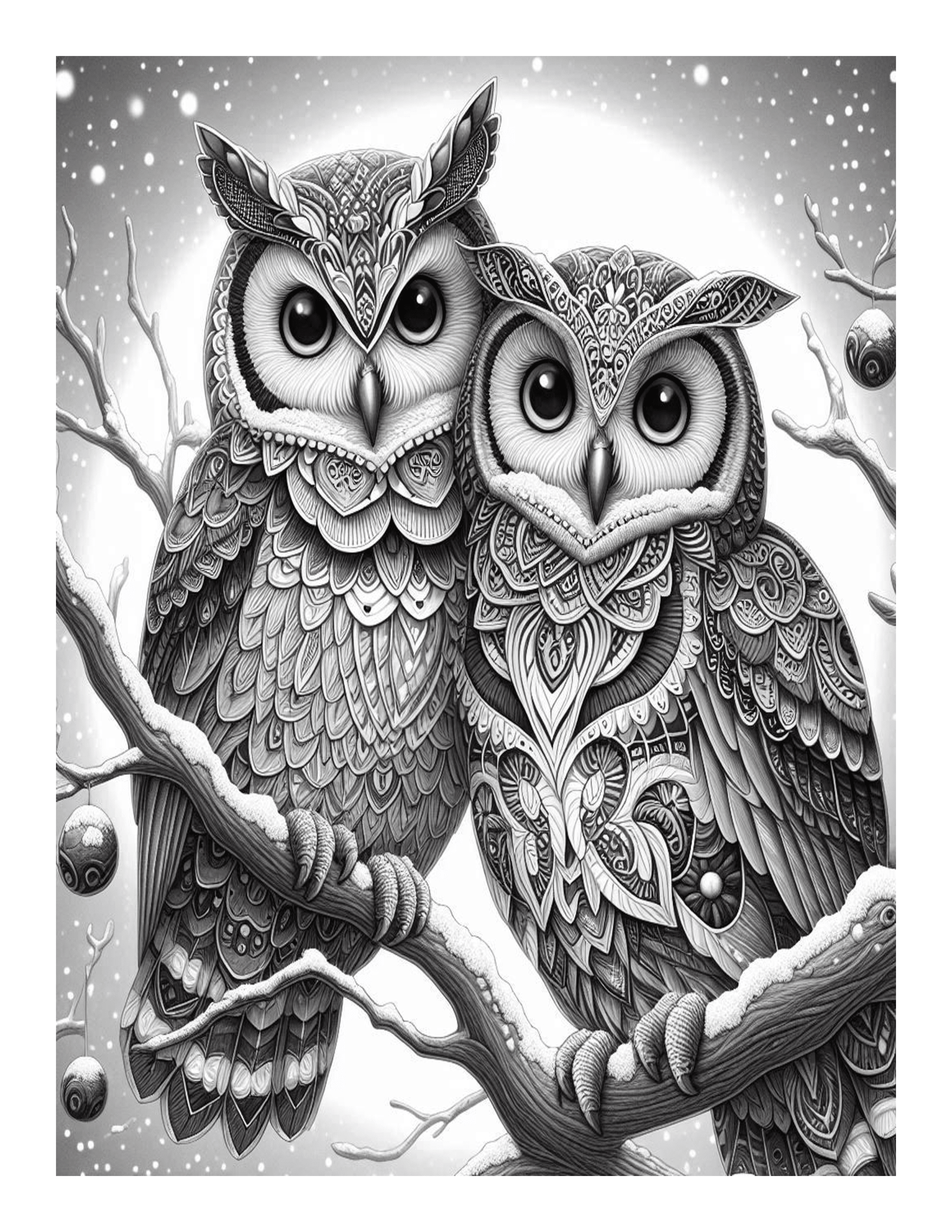 Grayscale Beautiful Owls Designs Coloring Pages 