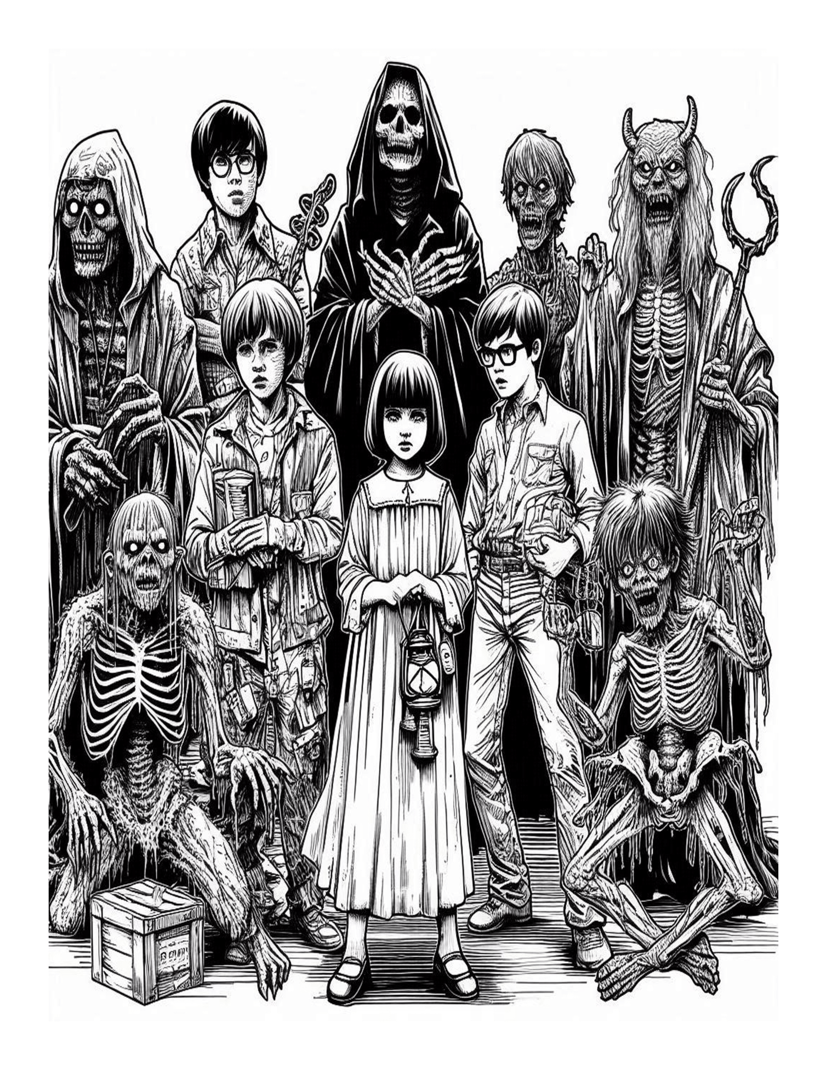 Grayscale Horror Children of the Damn Coloring Pages 
