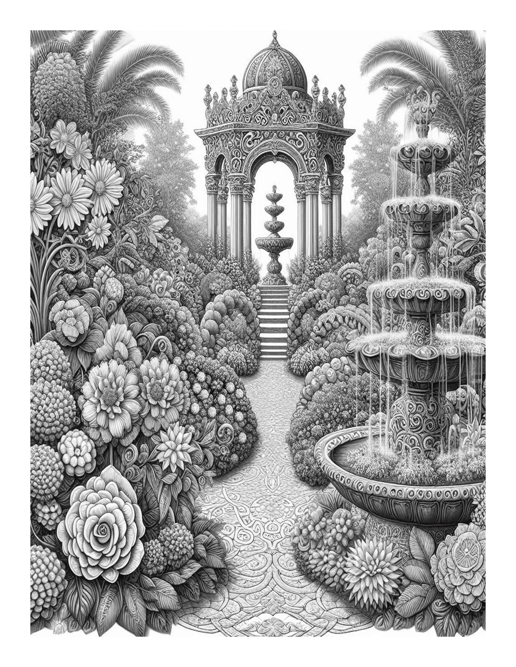 Grayscale Beautiful Enchanting Gardens Coloring Pages 