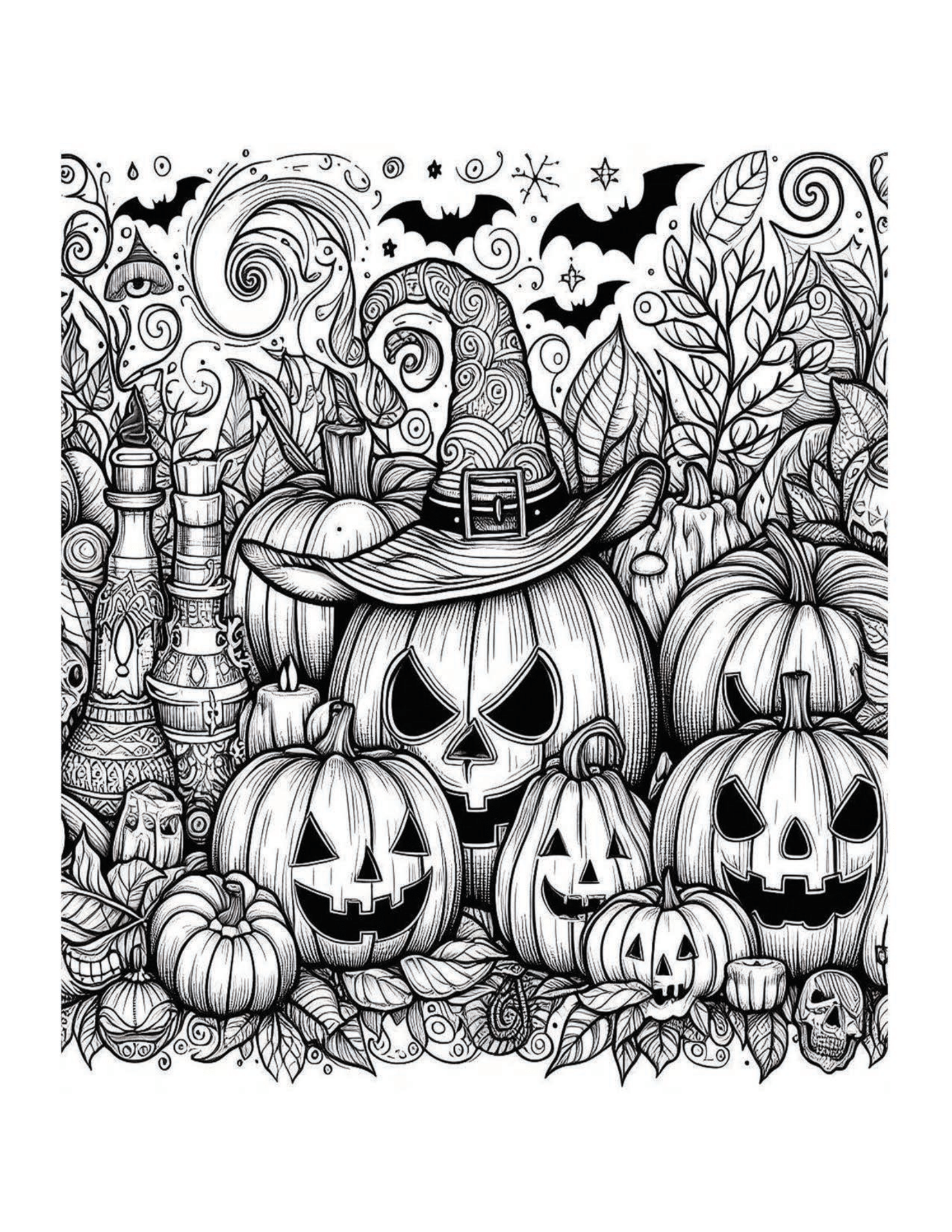 Grayscale Halloween Pumpkin Coloring Pages 