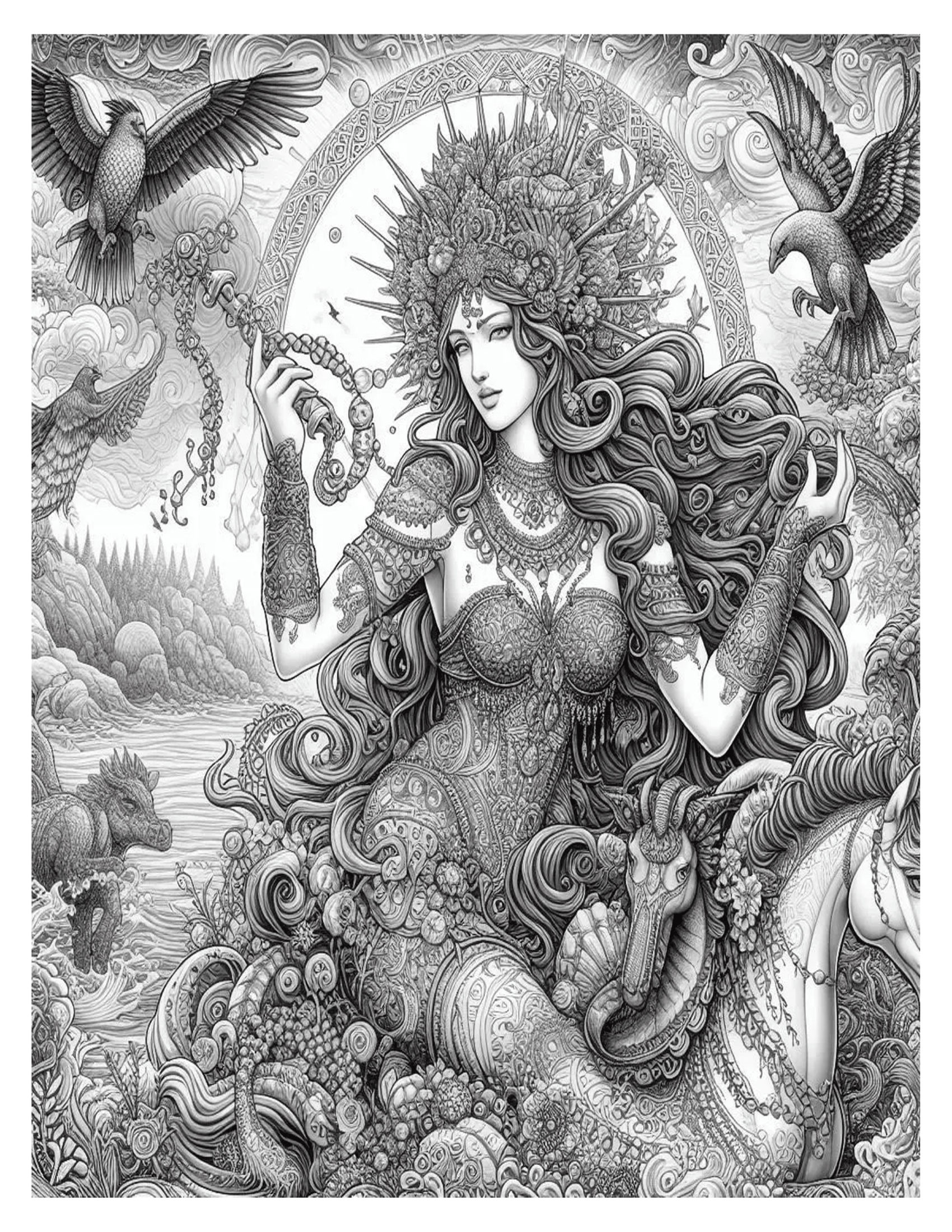 Grayscale Goddess Mythology Coloring Pages 