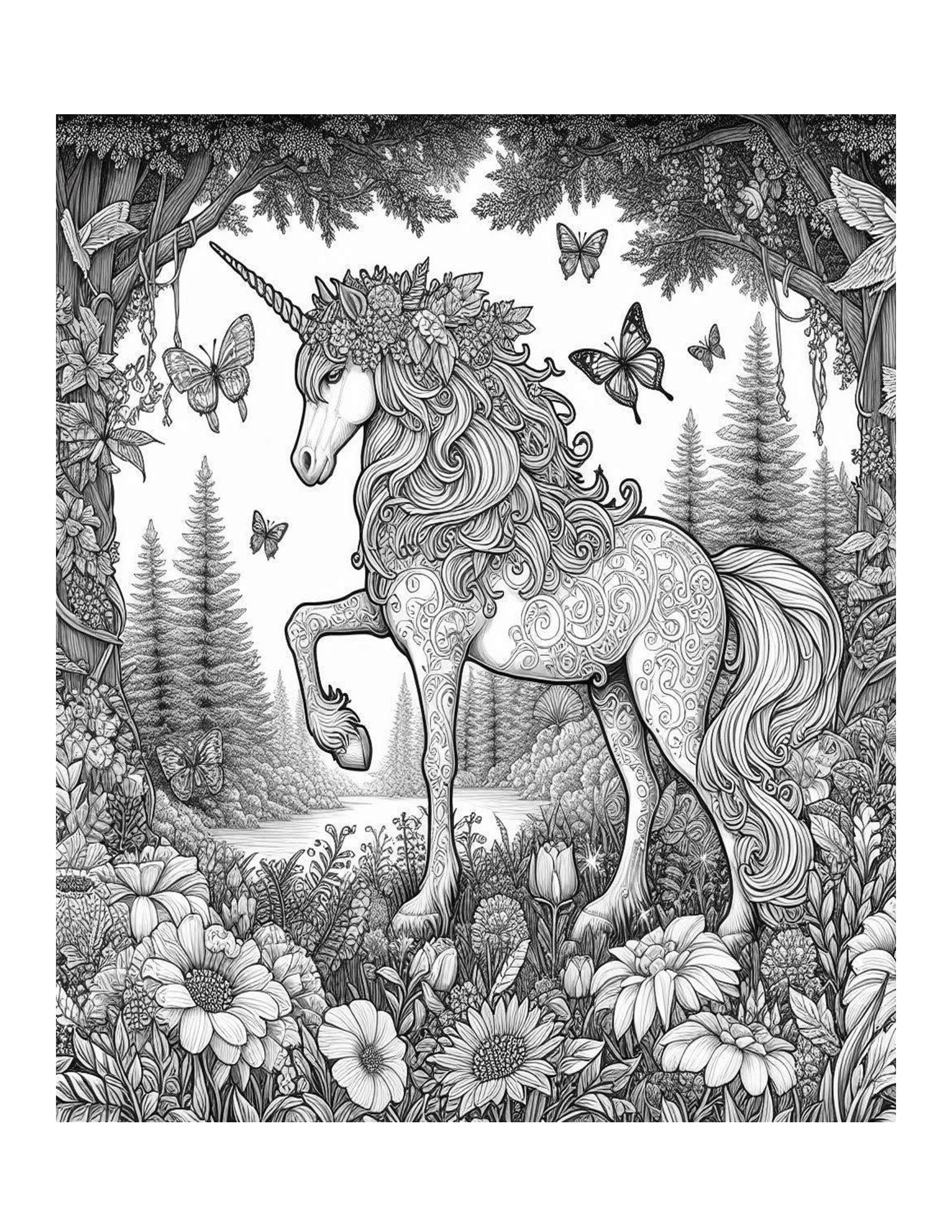 Grayscale Color Me Calm Elegant Unicorn Coloring Pages
