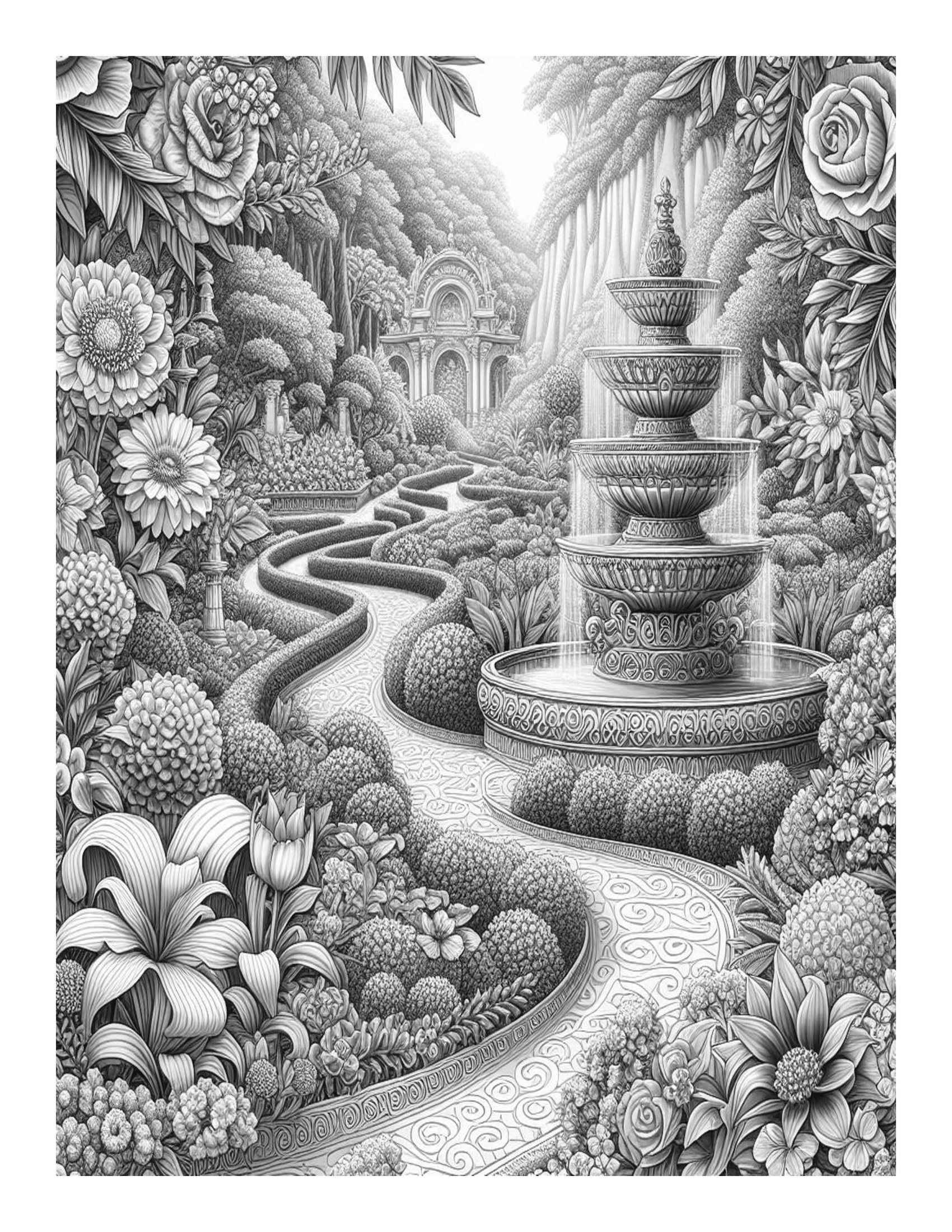 Grayscale Beautiful Enchanting Gardens Coloring Pages 