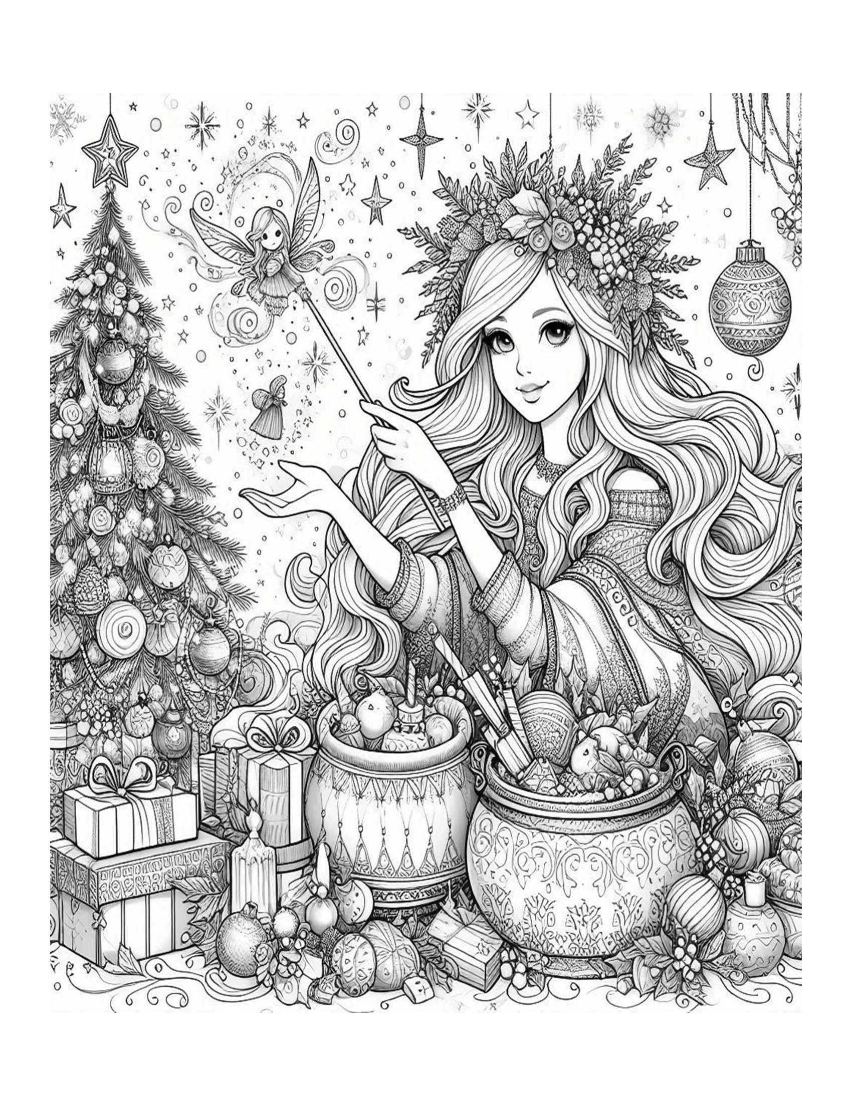 A Magical Christmas Grayscale Coloring Pages 