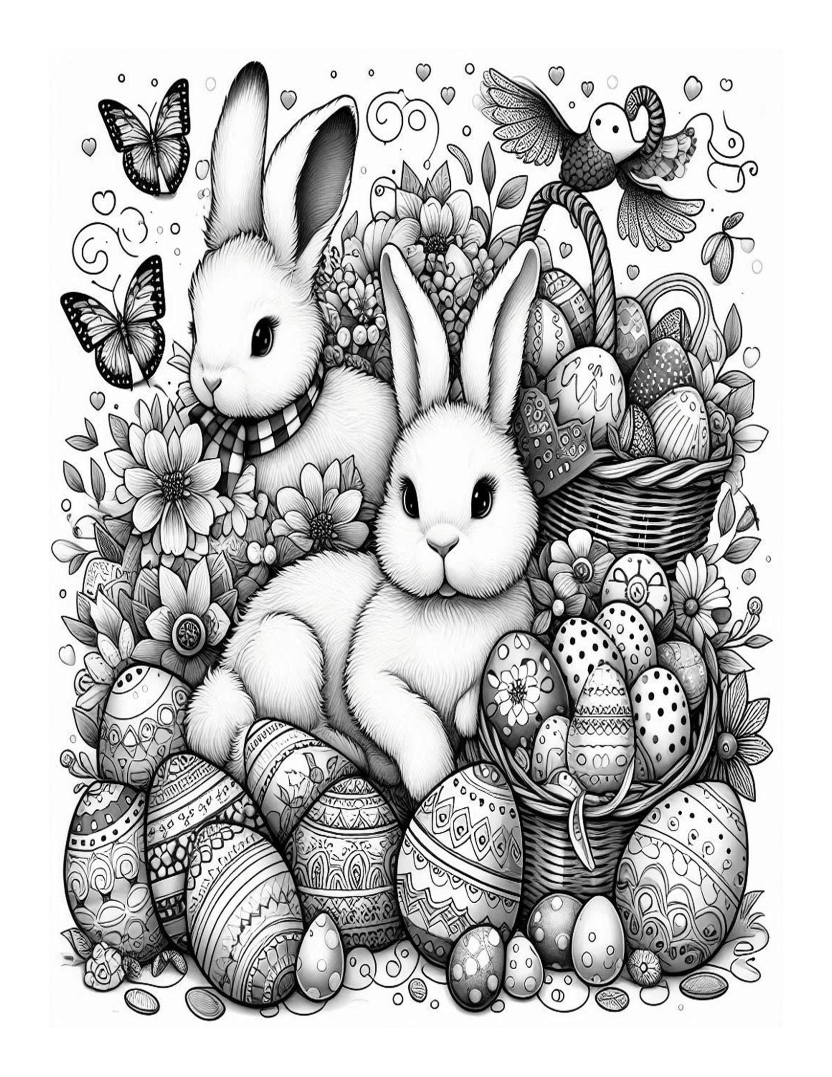 Grayscale Beautiful Easter Designs Coloring Pages 