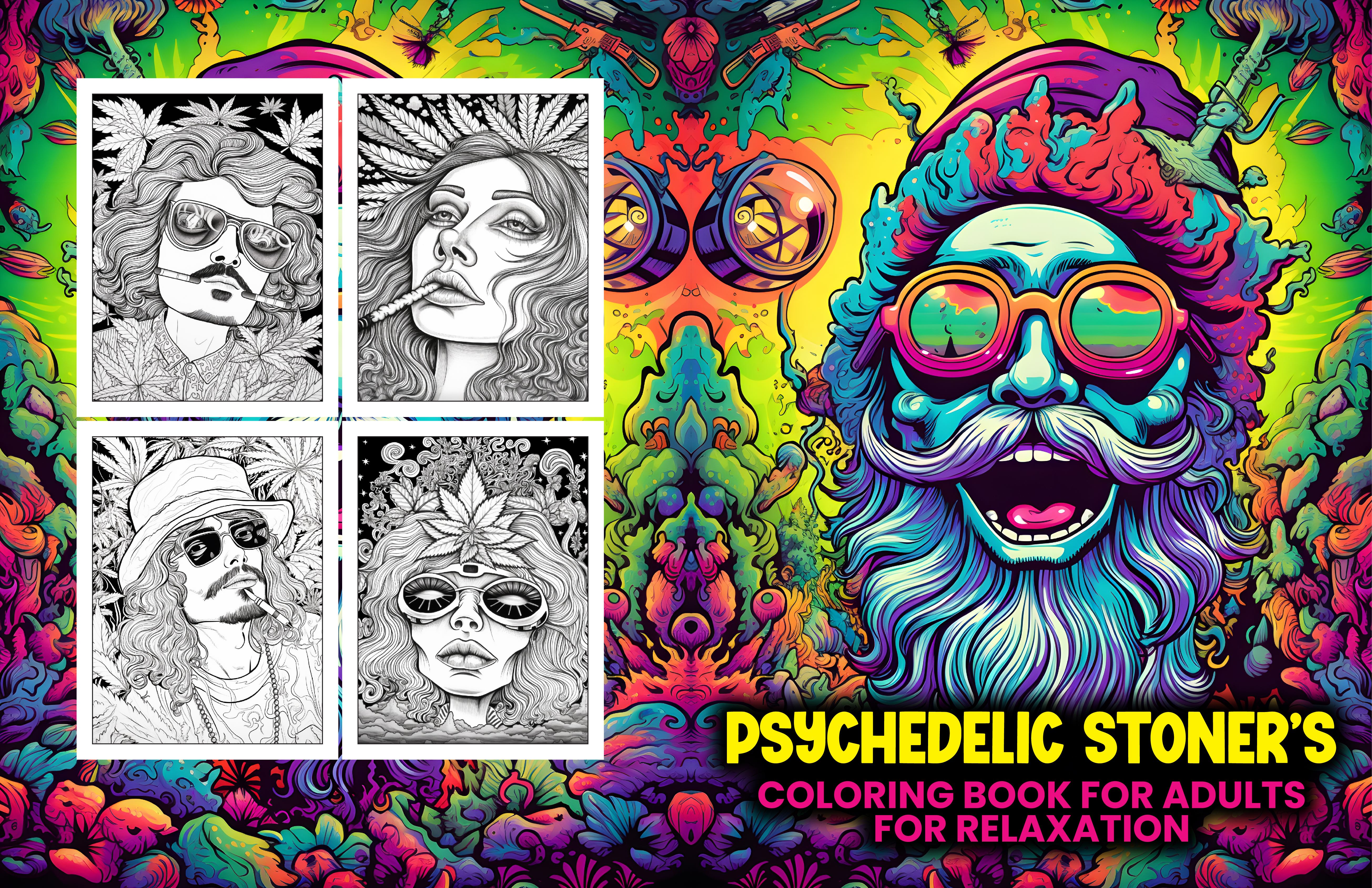 Psychedelic Stoner's Features 25 Printable Coloring Pages for Adults