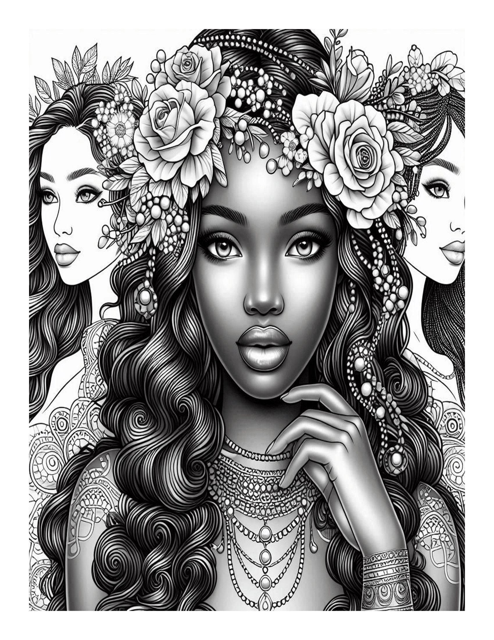 Grayscale Beautiful Black Girls Coloring Pages 