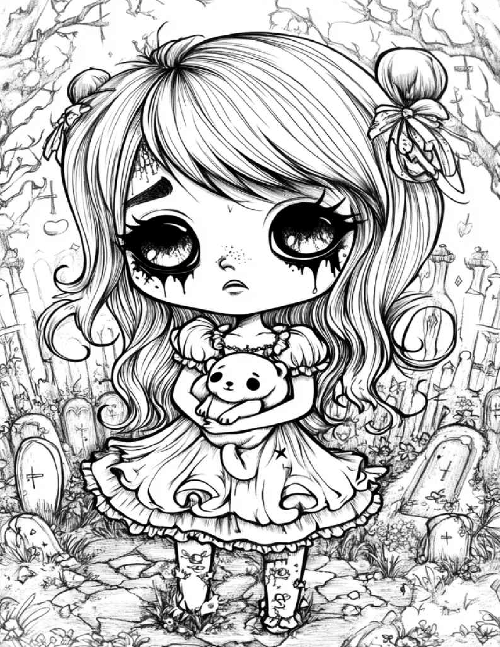 Spooky Creepy Kawaii Features 25 Printable Coloring Pages for Adults and Kids 