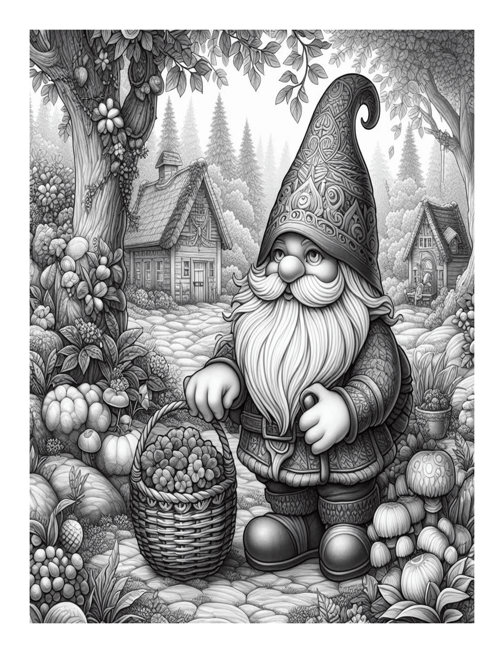 Grayscale Color Me Calm Gnomes Garden Coloring Pages