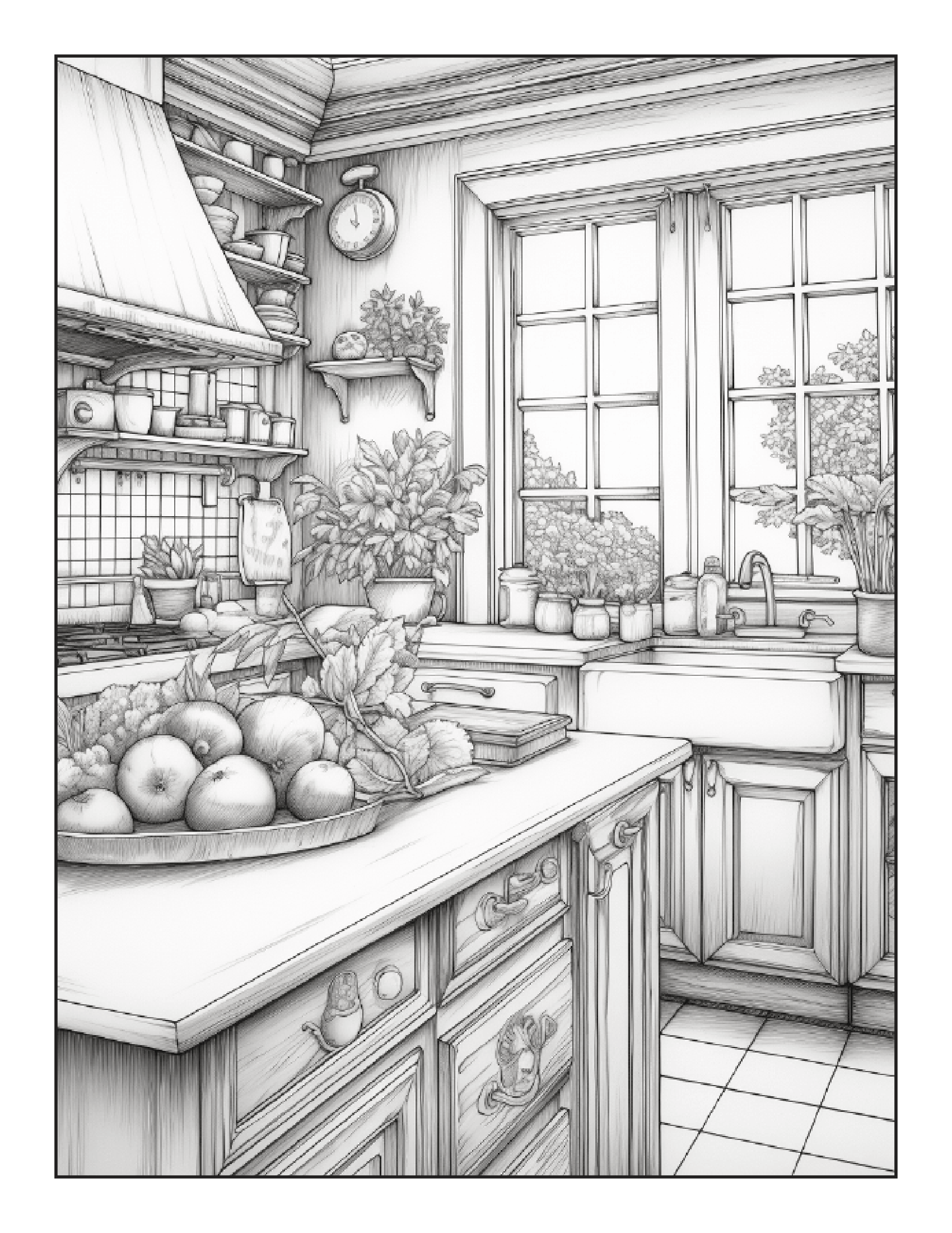 Gorgeous Country Kitchens Features 25 Printable Coloring Pages for Adults 