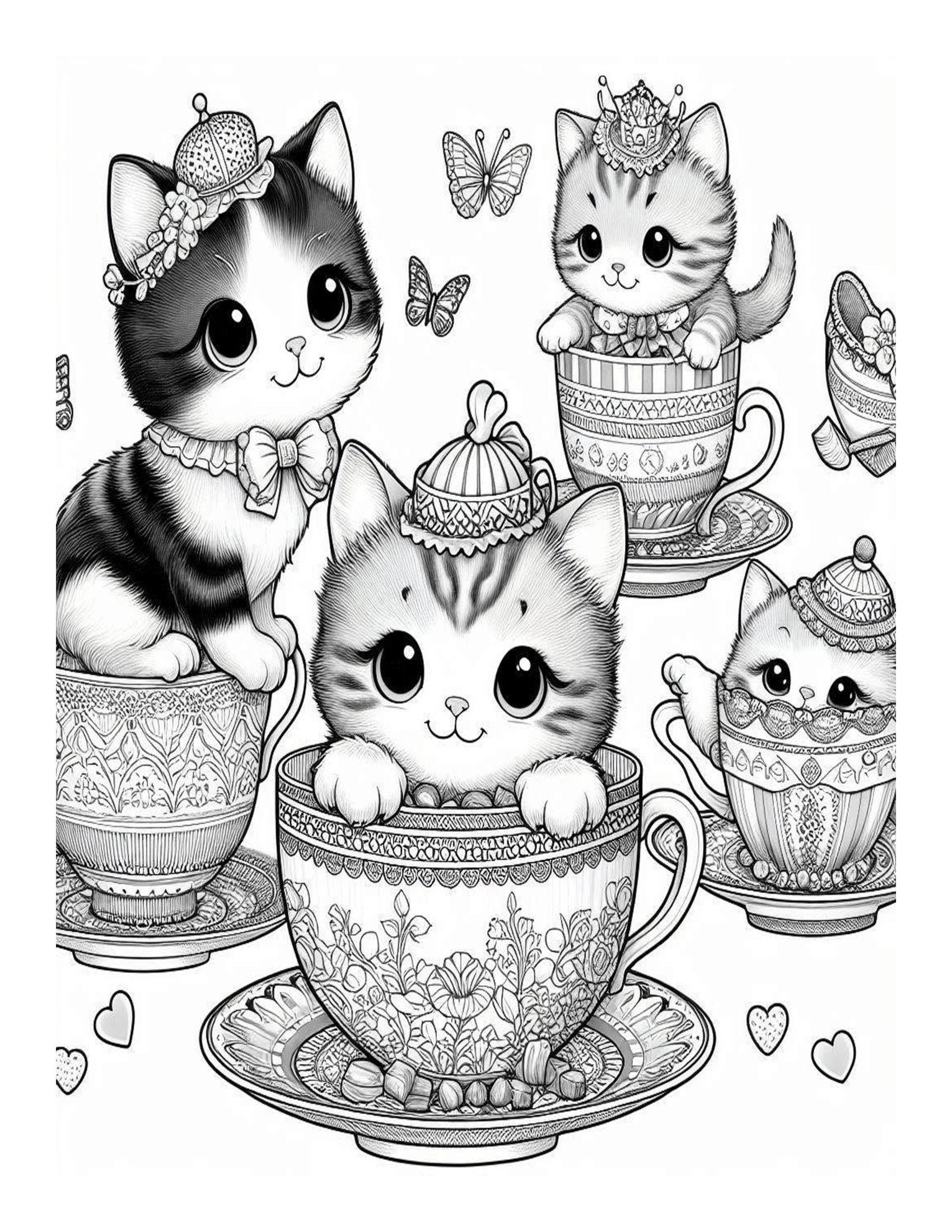 Grayscale Teacup Kittens Coloring Pages 