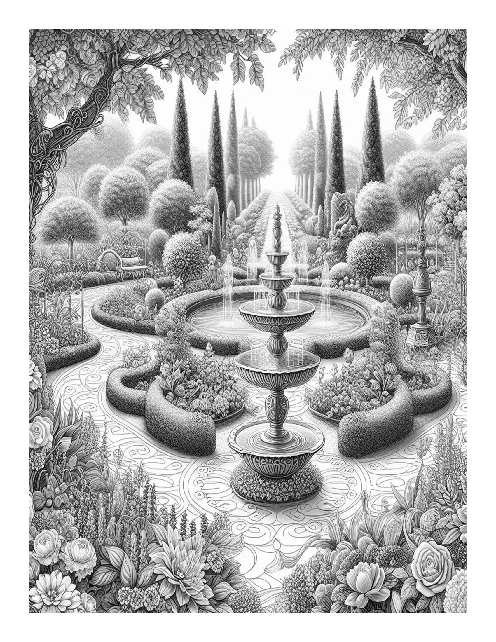 Grayscale Beautiful Enchanting Gardens Coloring Pages