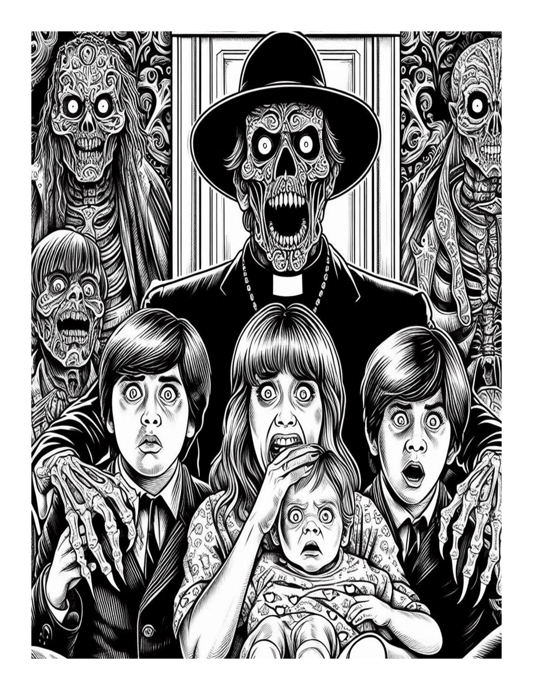 Grayscale Horror Children of the Damn Coloring Pages 
