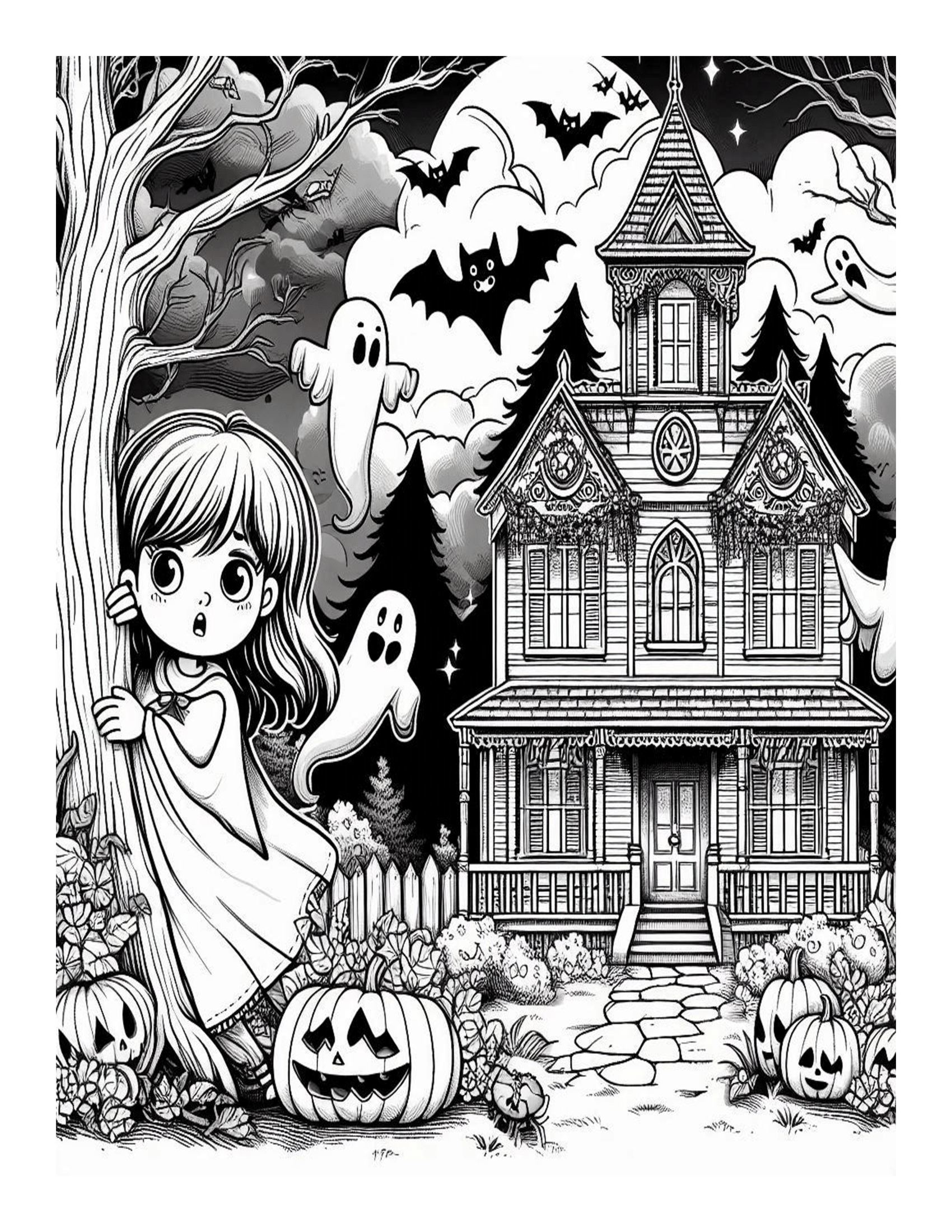 Grayscale Halloween Coloring Pages 