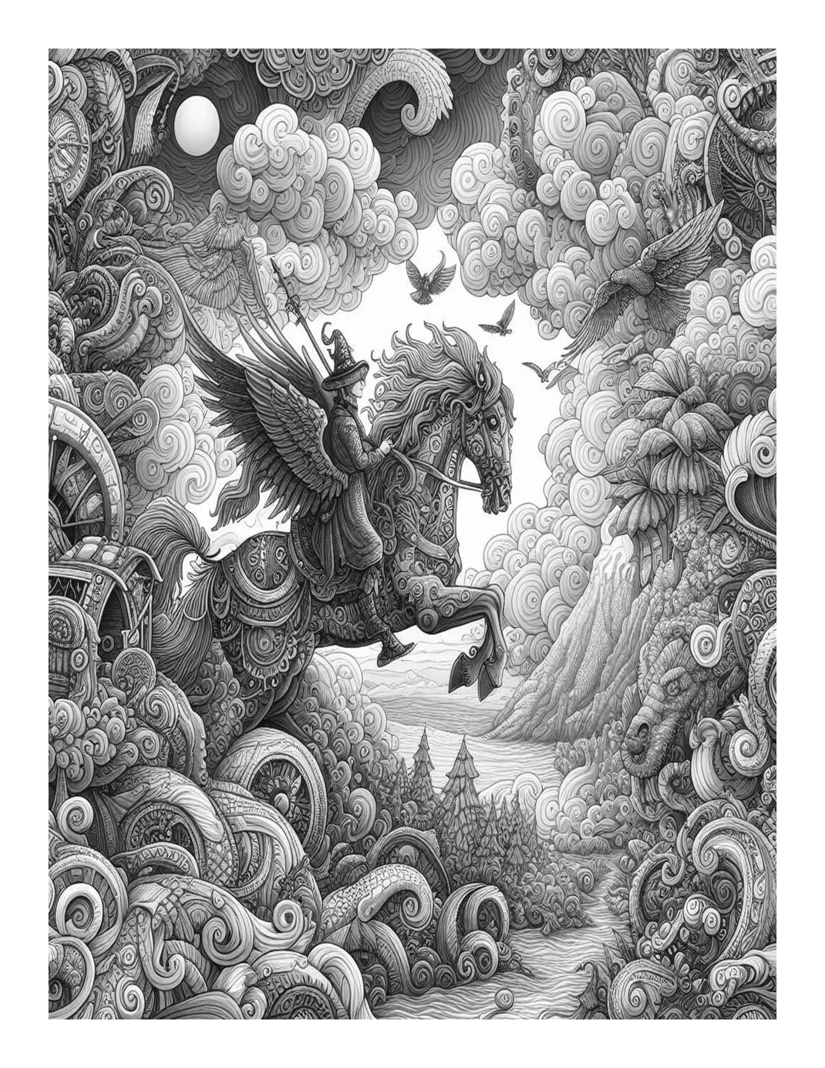 Grayscale Dreamscapes Adventures Coloring Pages 