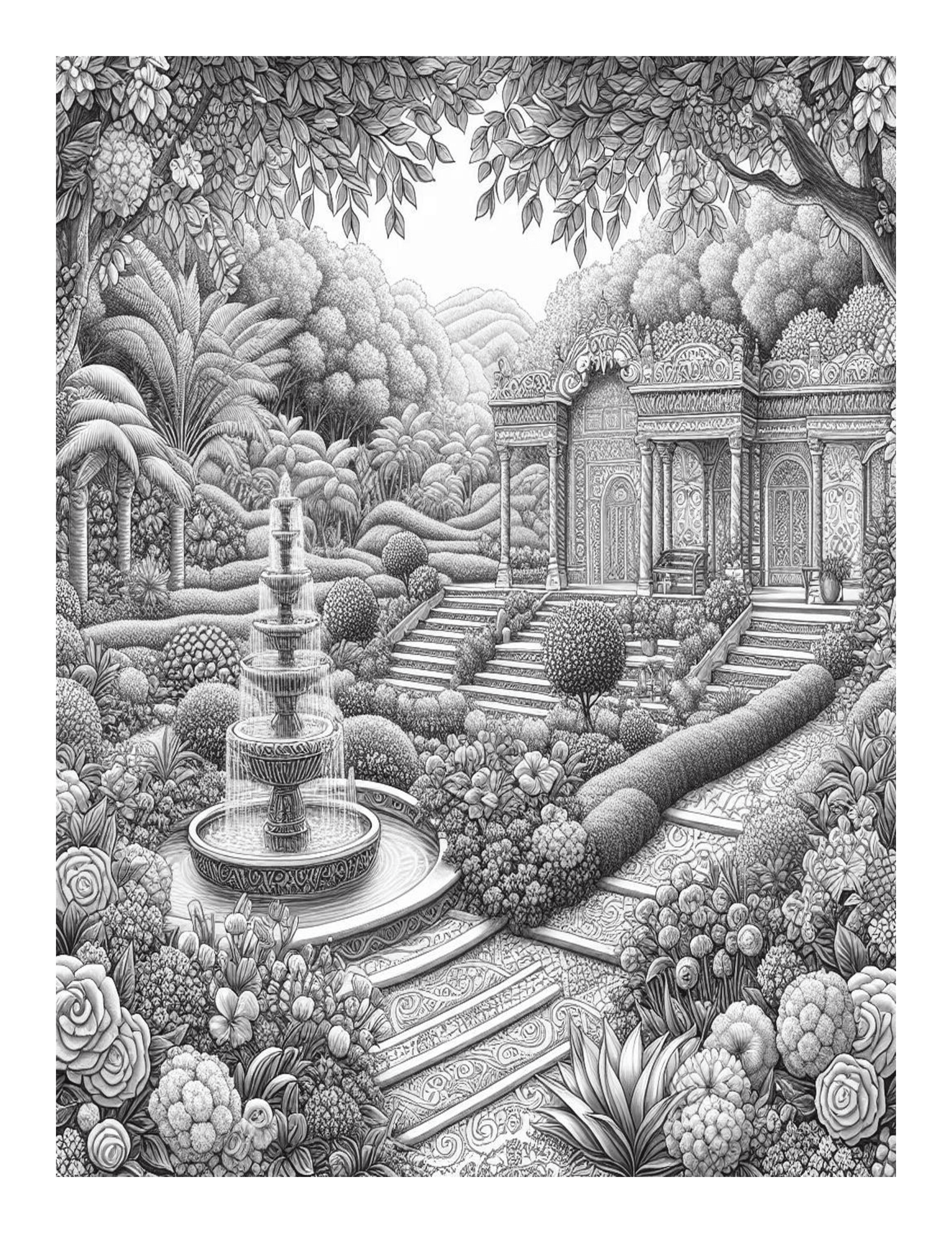 Grayscale Gorgeous Gardens Features 25 Printable Coloring Pages 