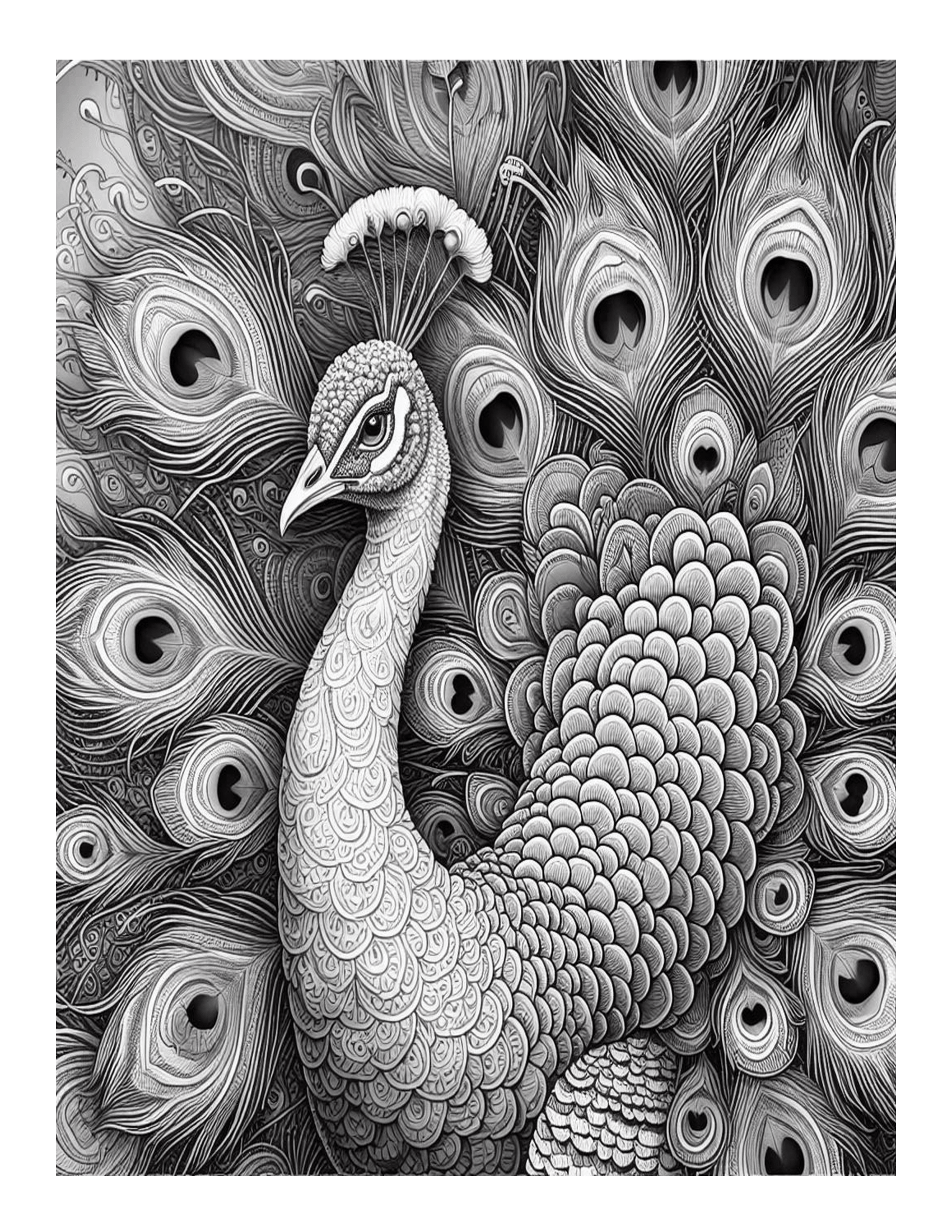 Grayscale Beautiful Peacock Designs Coloring Pages 