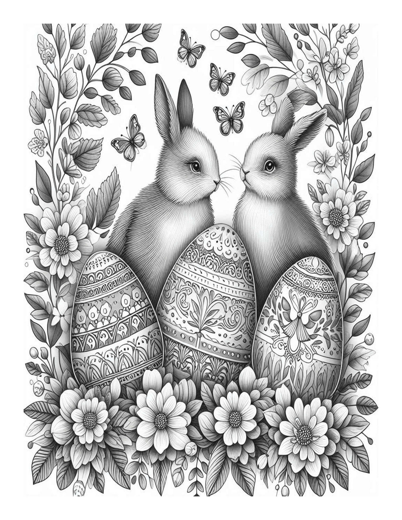 Grayscale Beautiful Easter Designs Coloring Pages 