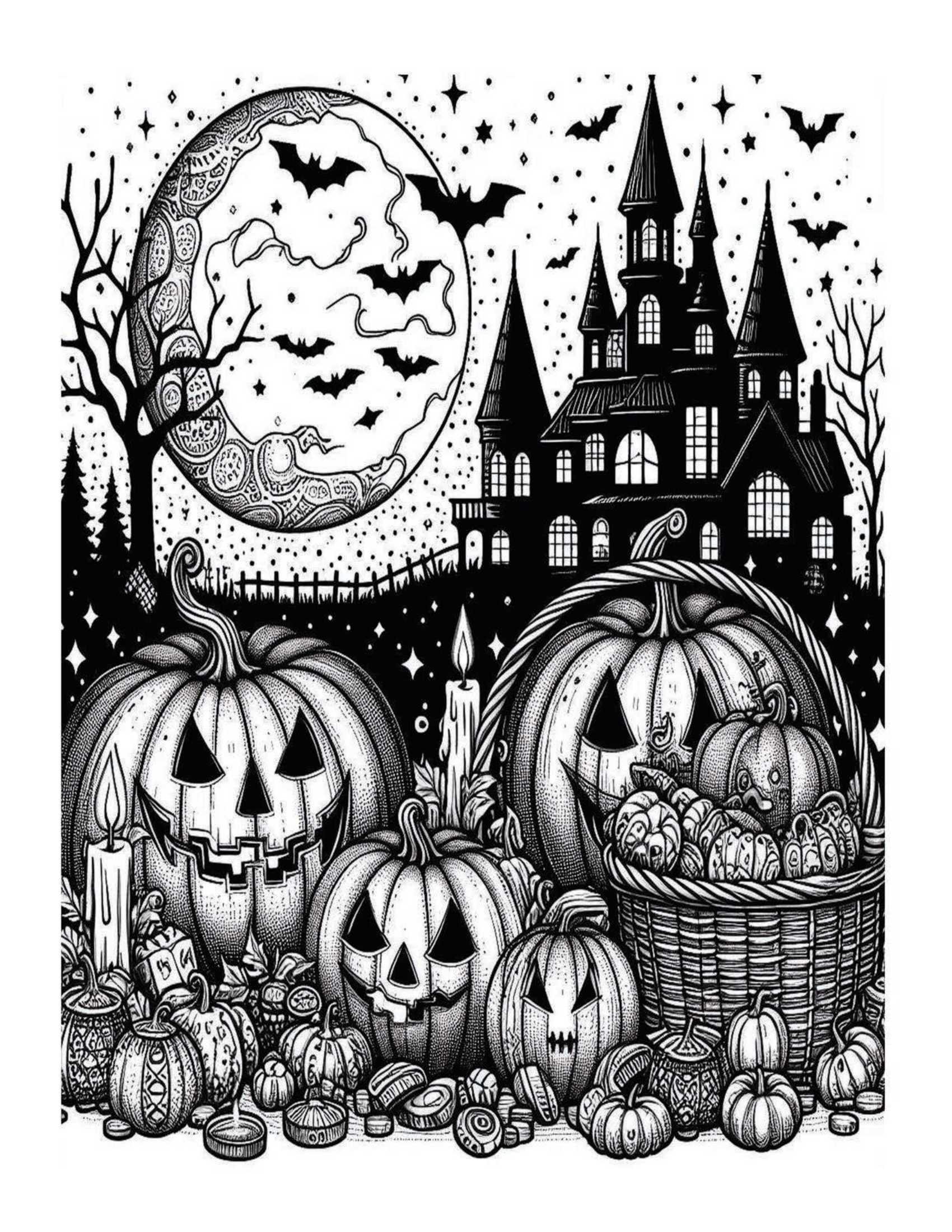 Grayscale Halloween Pumpkin Coloring Pages 