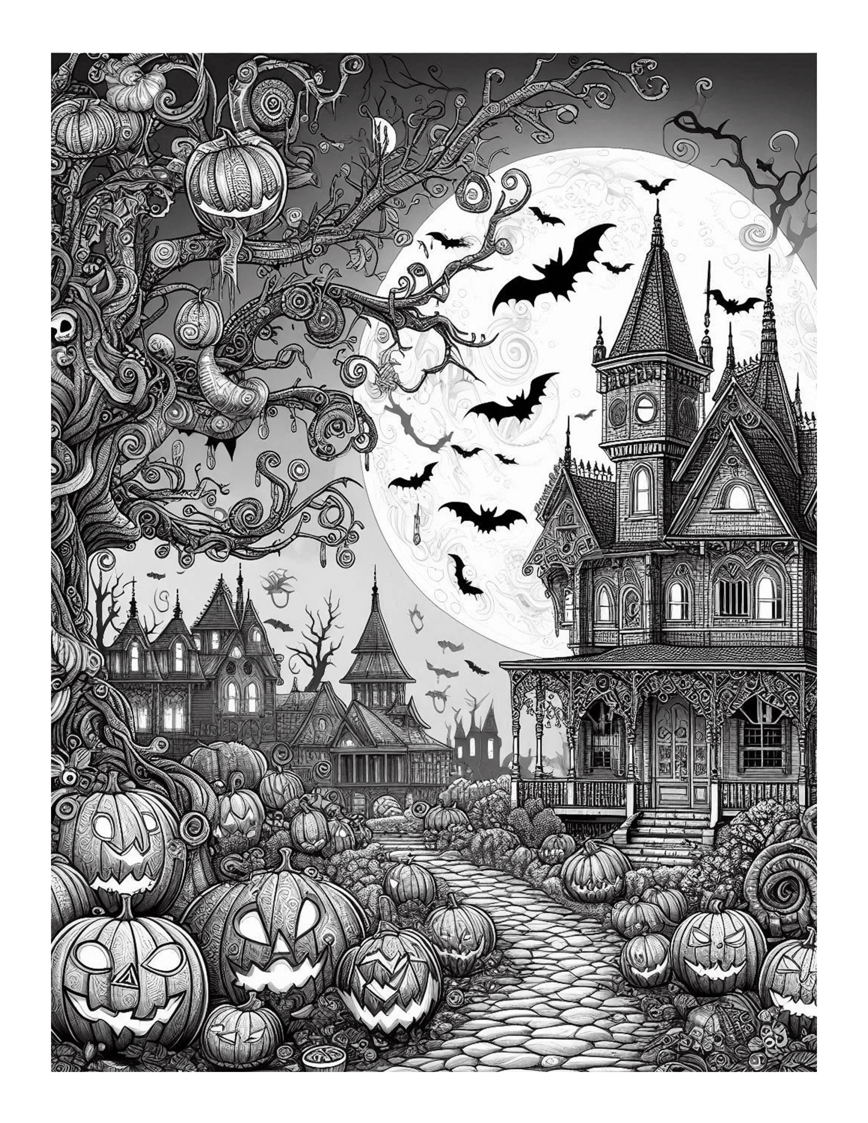 Grayscale Halloween Horror Coloring Pages 