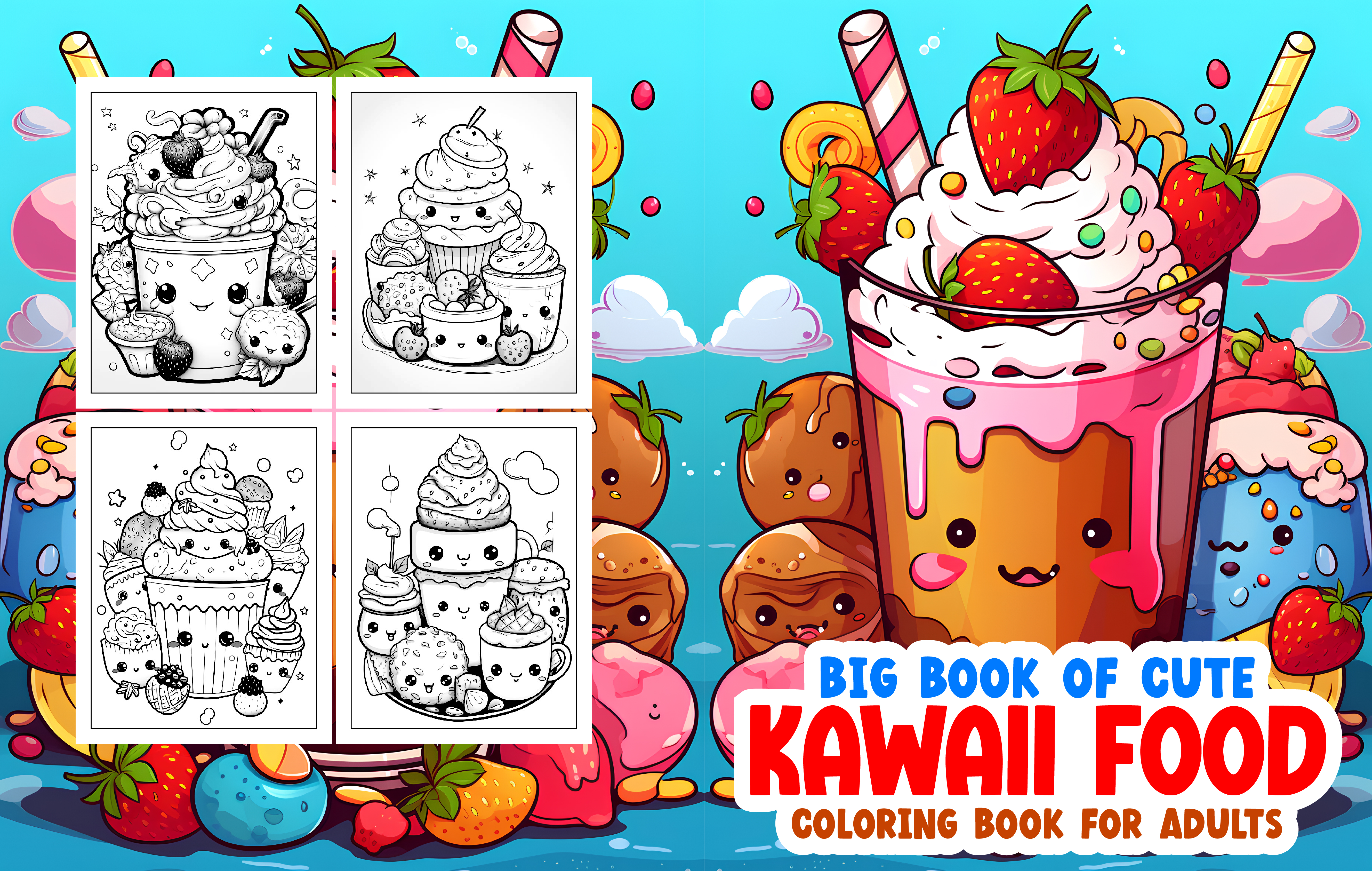 Big Book of Cute Kawaii Food Features 100 Printable Coloring Pages for Adults  