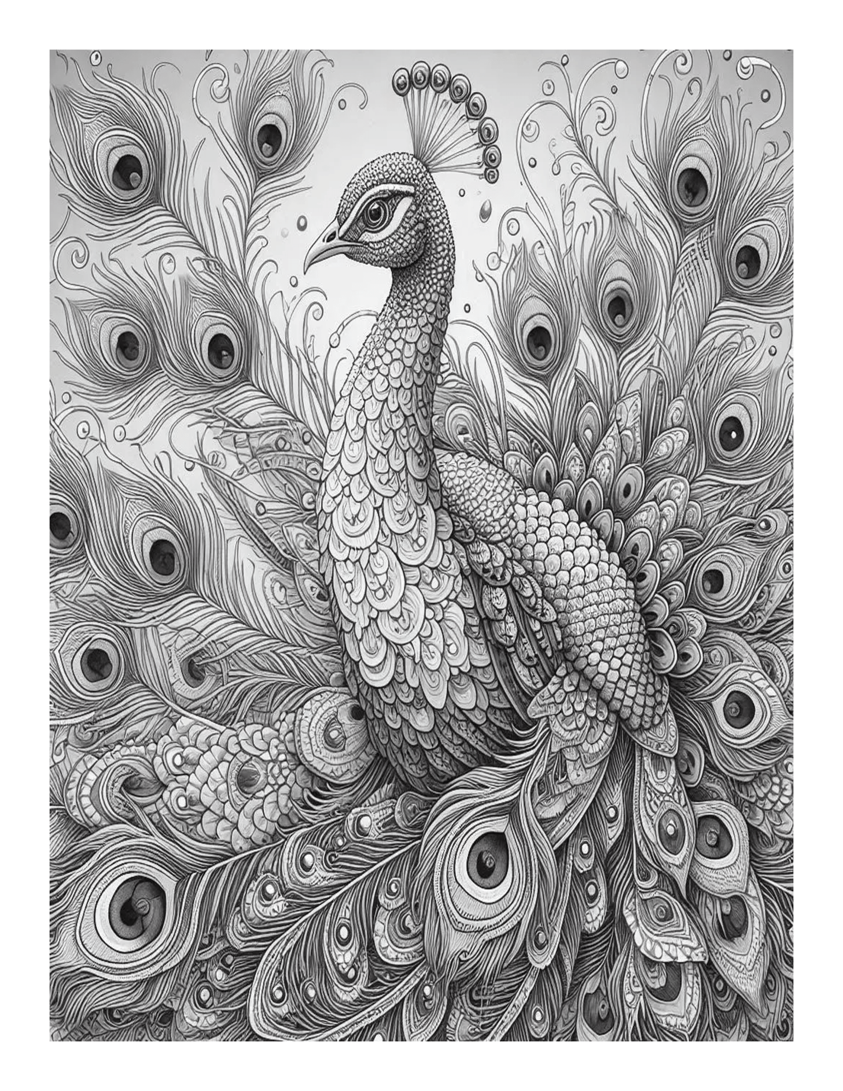 Grayscale Beautiful Peacock Designs Coloring Pages 