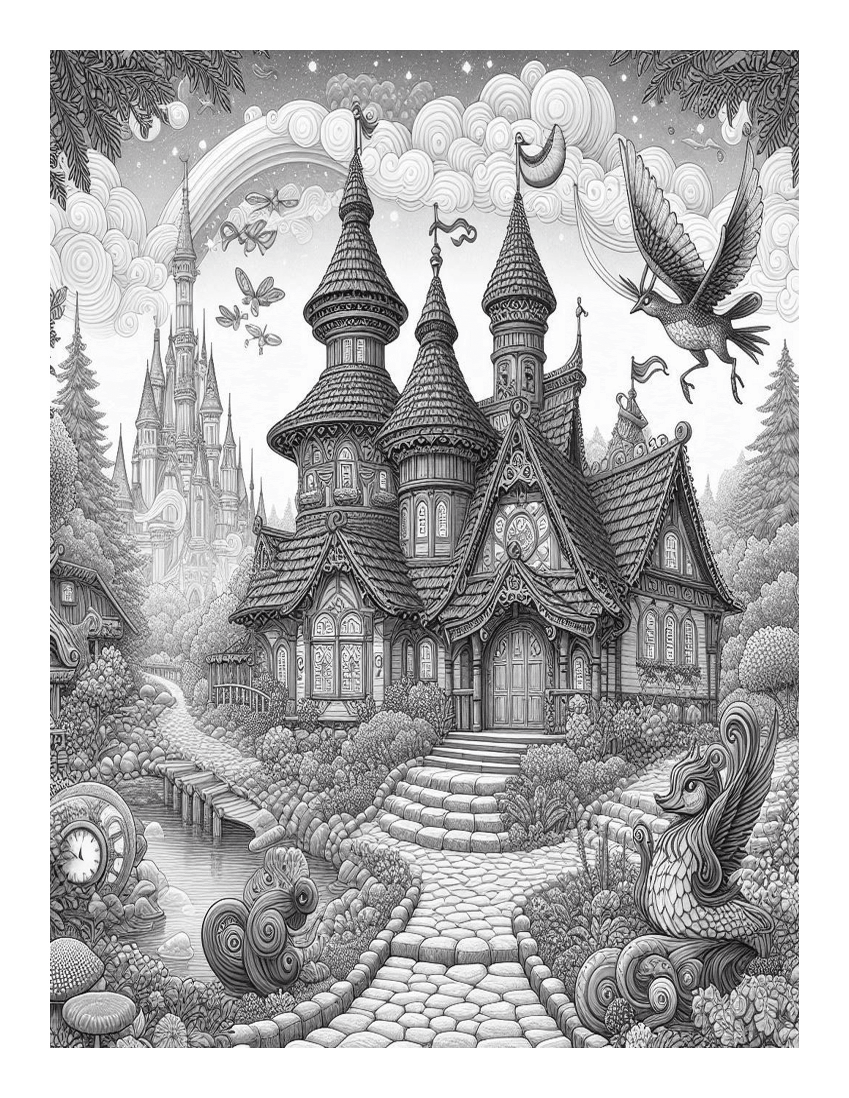 Grayscale Magical Gardens Coloring Pages 