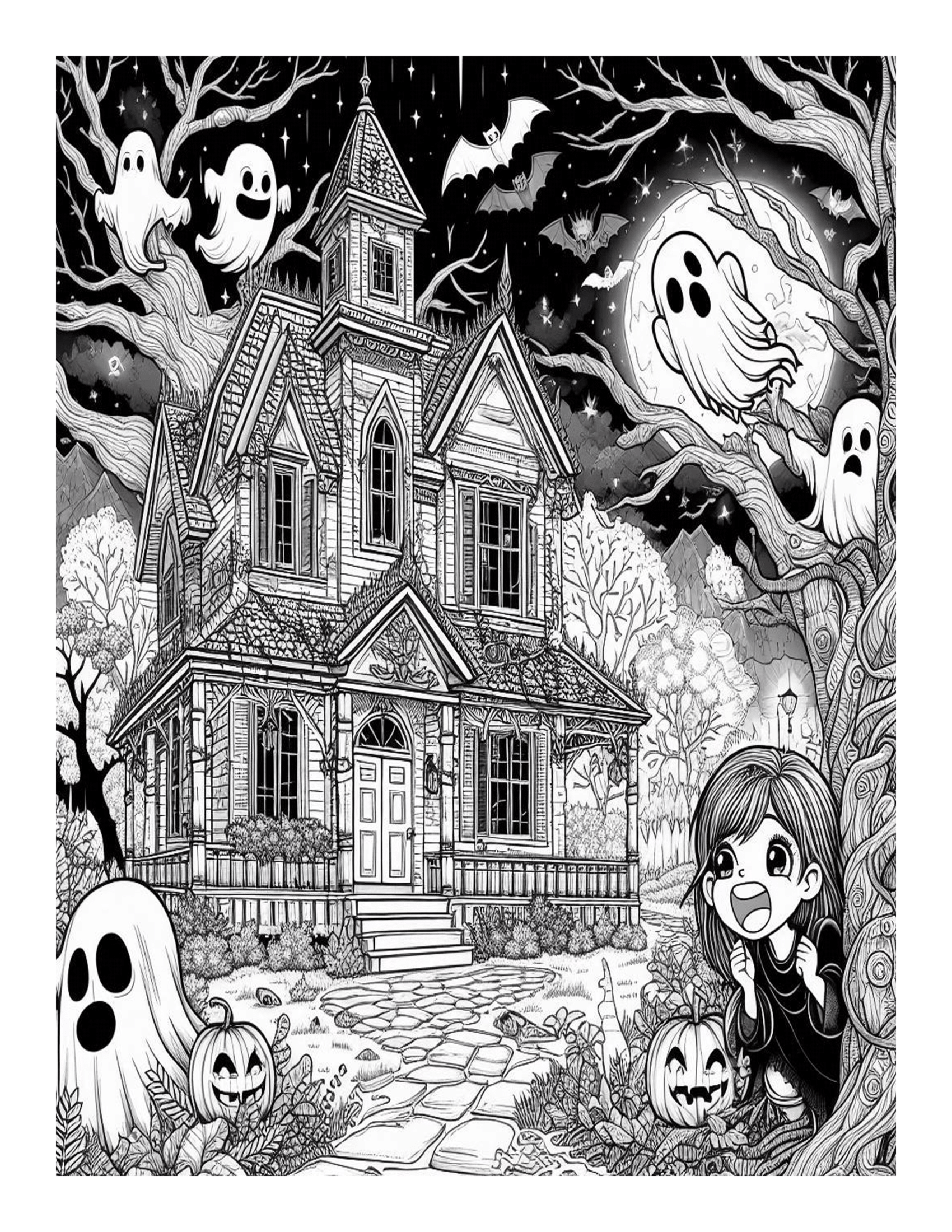 Grayscale Halloween Coloring Pages