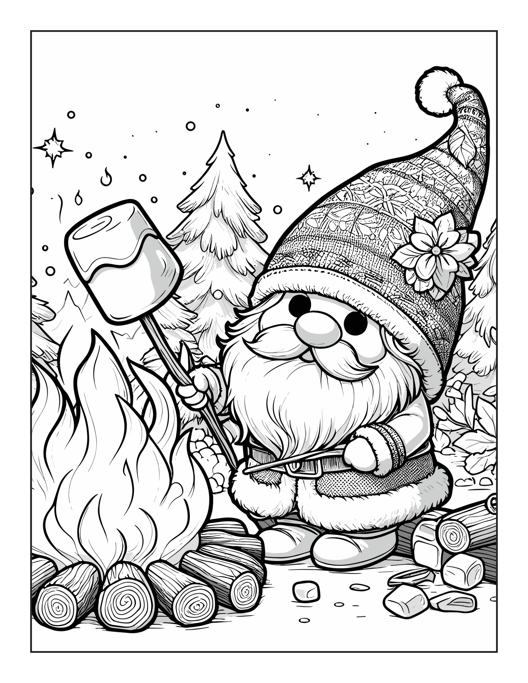 The Little Gnomes Celebrate Christmas Holiday Features 25 Printable Coloring Pages for Adults 