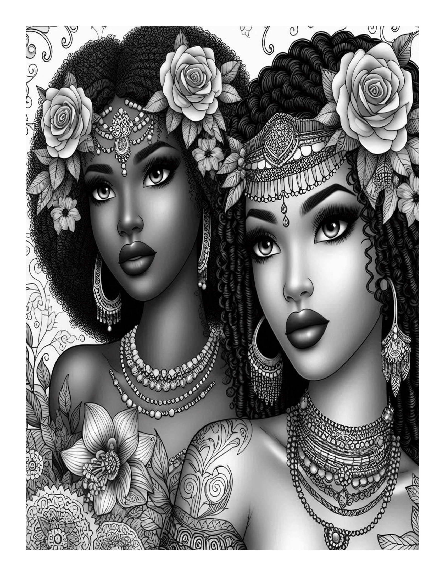 Grayscale Beautiful Black Girls Coloring Pages 