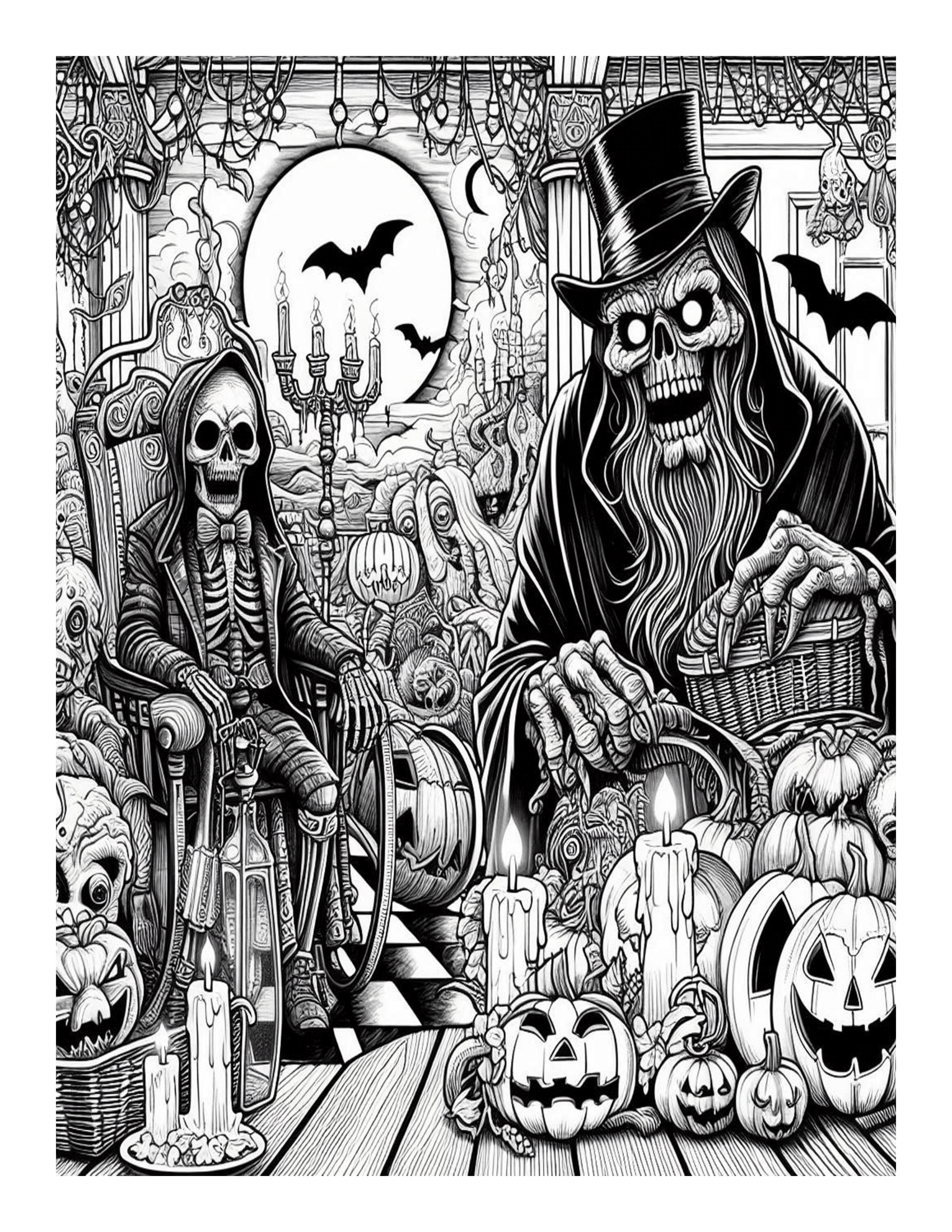 Grayscale Spooky Horror Adventures Coloring Pages 