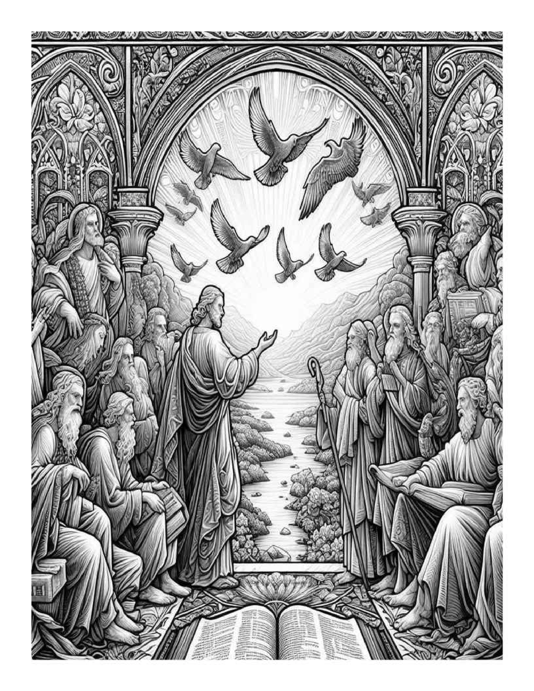 Grayscale The Bible Coloring Pages for Adults (Printable PDF)
