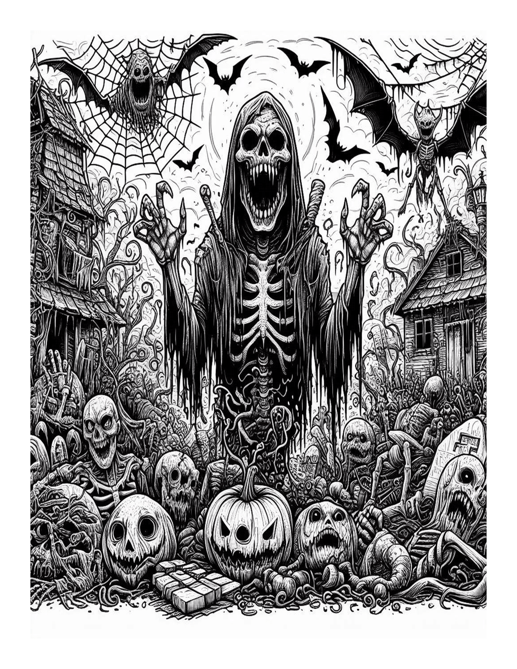 Grayscale Horror Nightmare Halloween Coloring Pages 