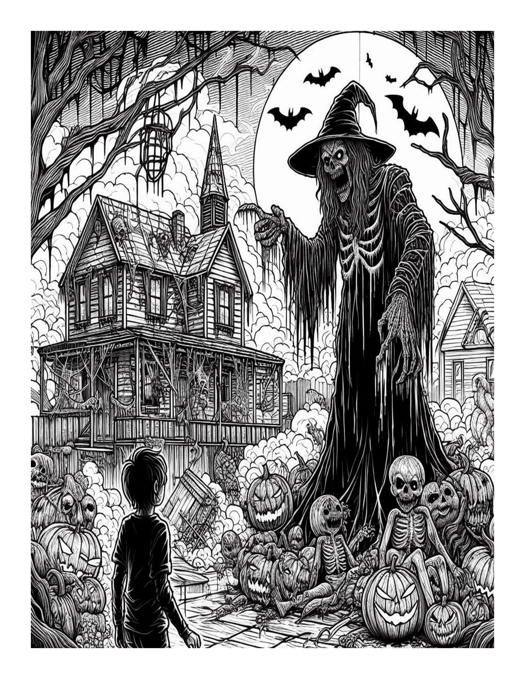 Grayscale Horror Nightmare Halloween Coloring Pages 