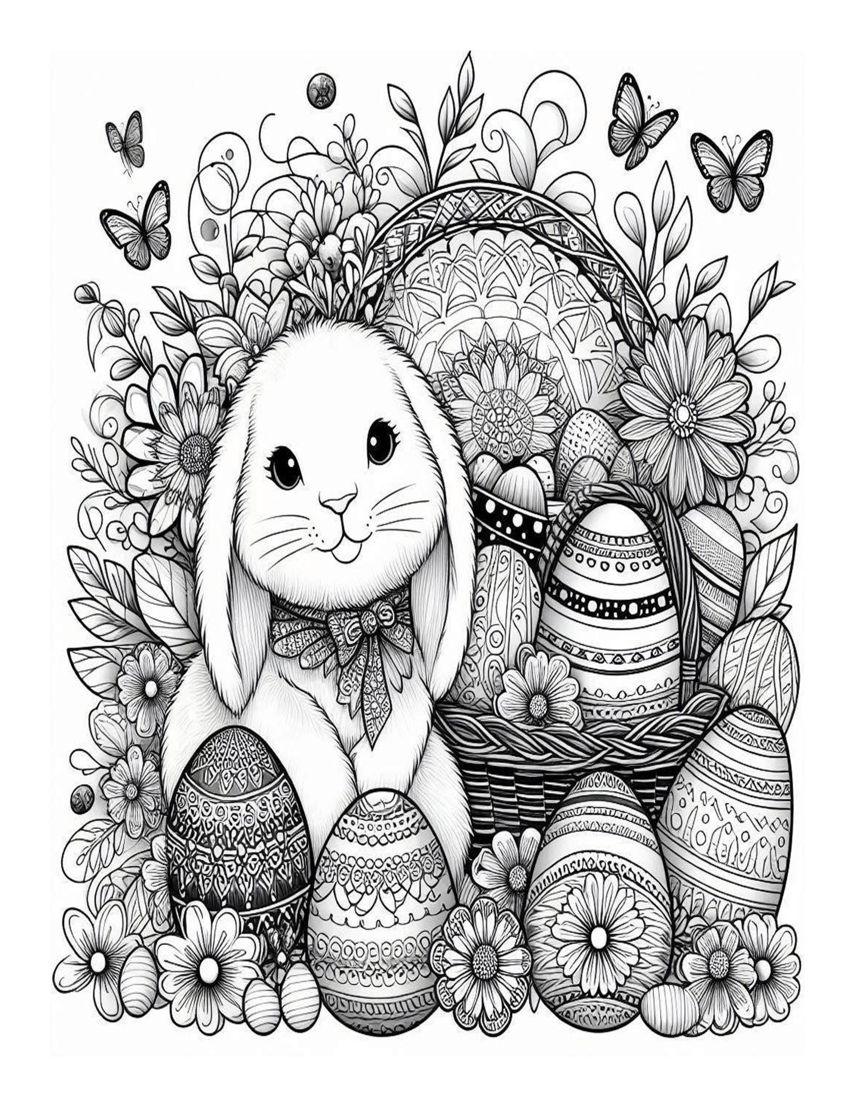 Grayscale Beautiful Easter Designs Coloring Pages 