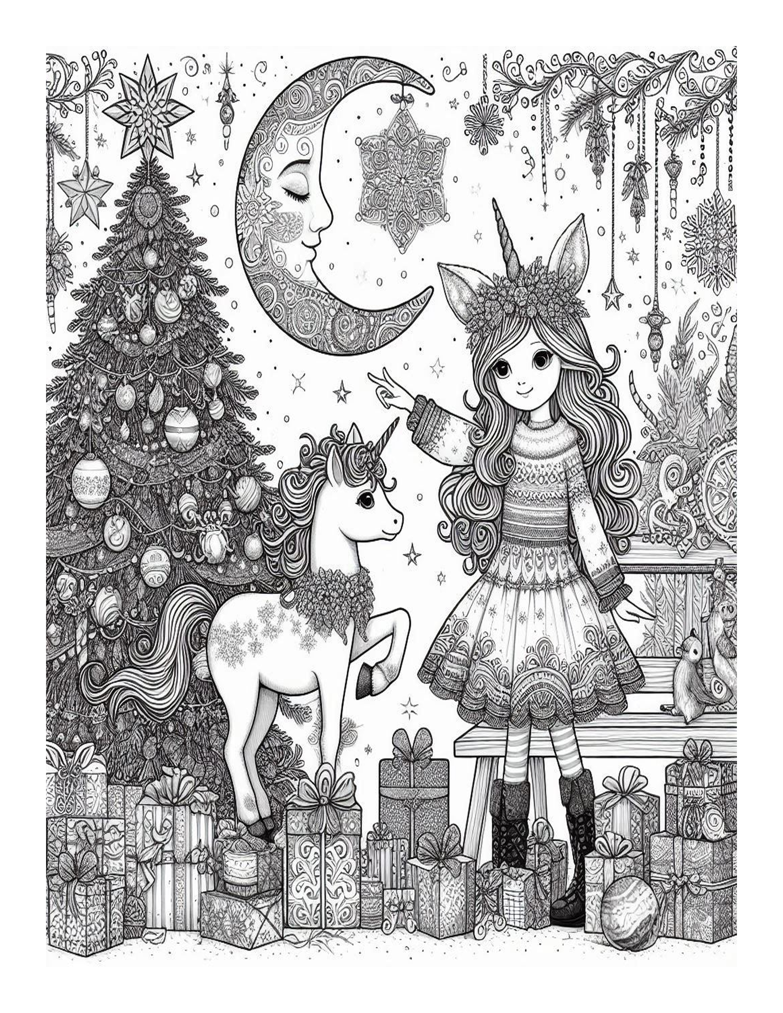 Magical Christmas Grayscale Coloring Pages 