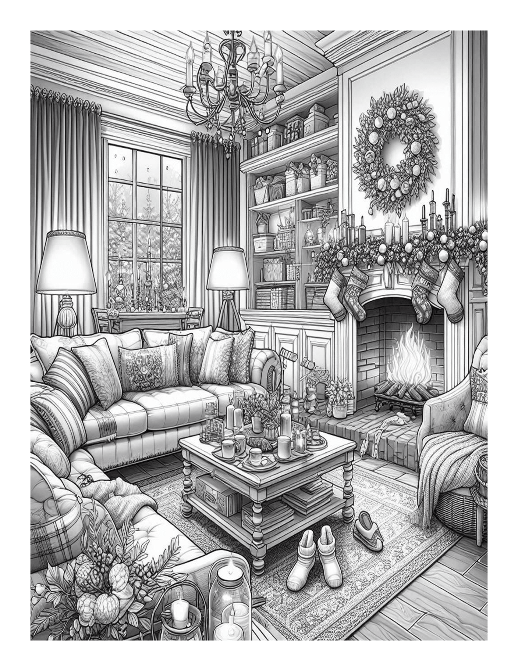 Grayscale Cozy Living Room Designs Coloring Pages 
