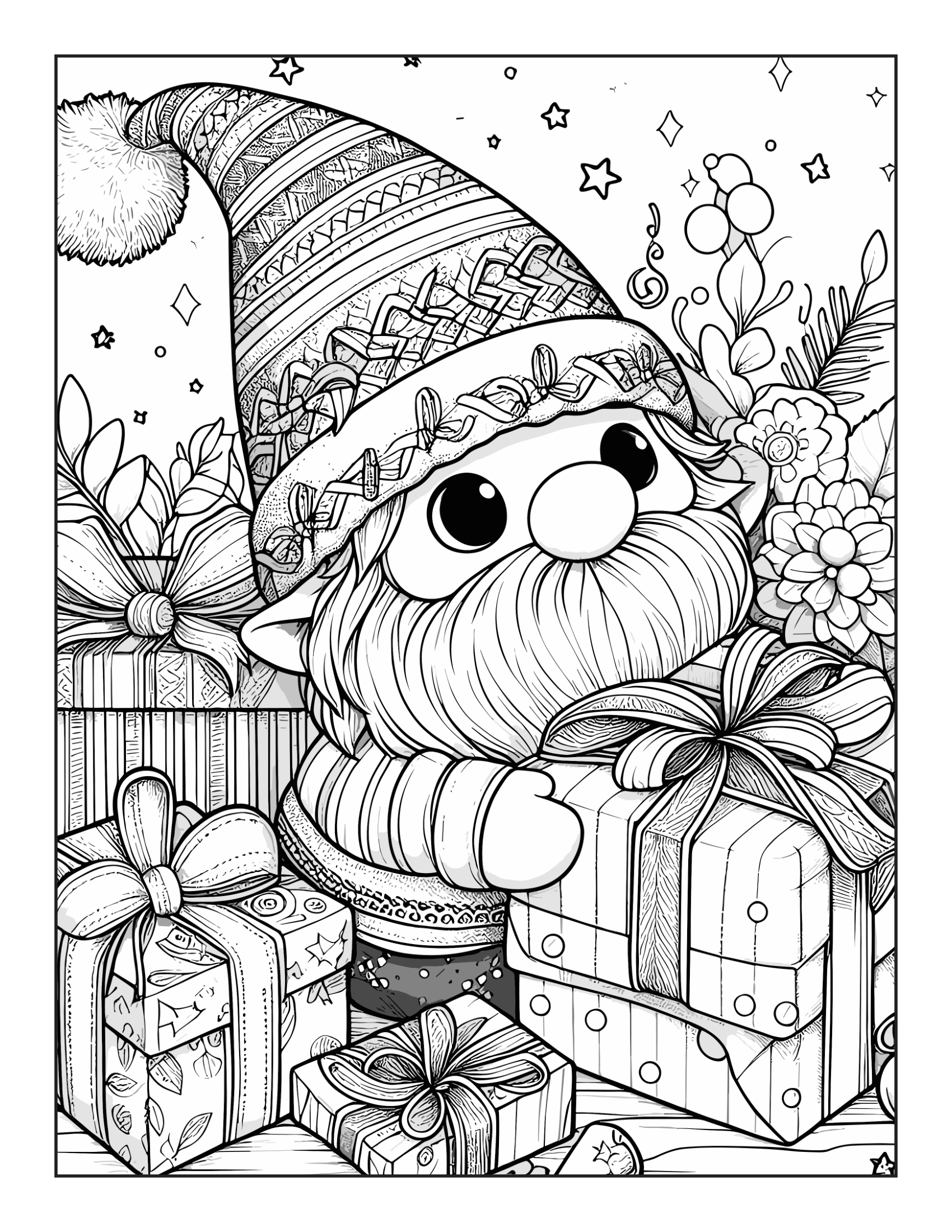 The Little Gnomes Celebrate Christmas Holiday Features 25 Printable Coloring Pages for Adults 