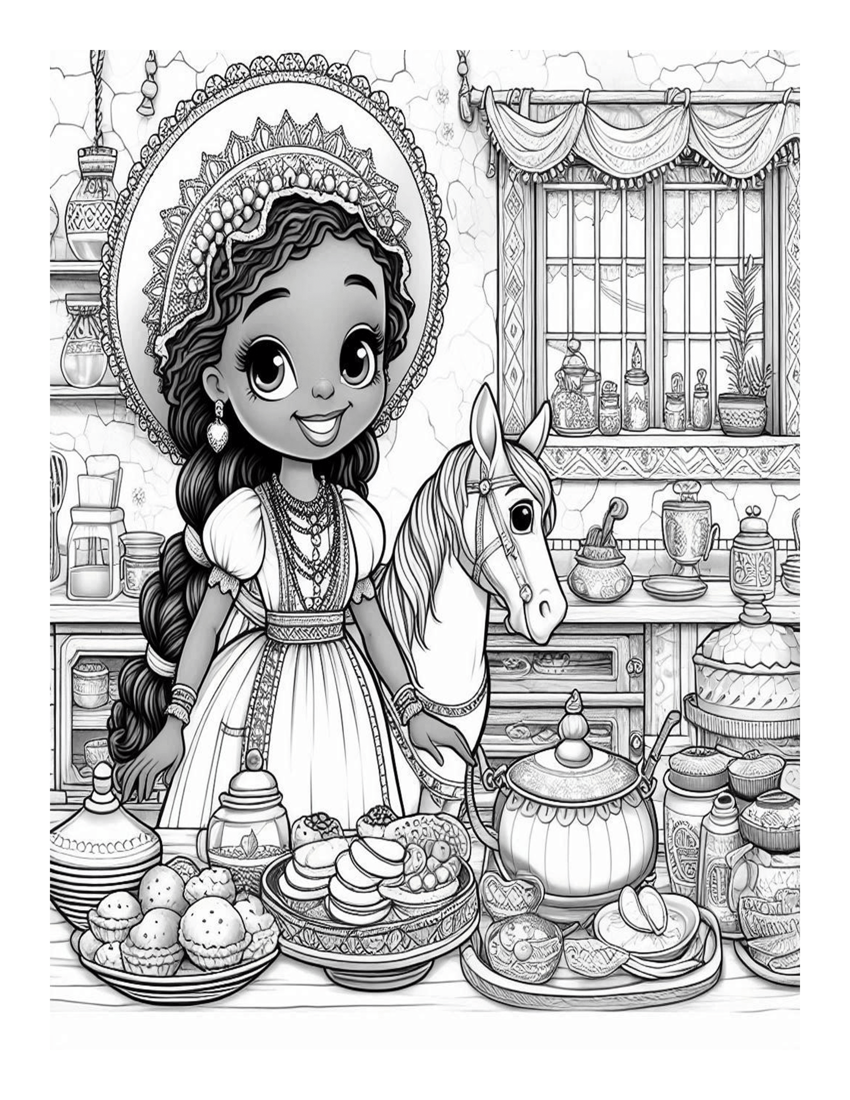 Grayscale Princess Country Kitchen Coloring Pages 