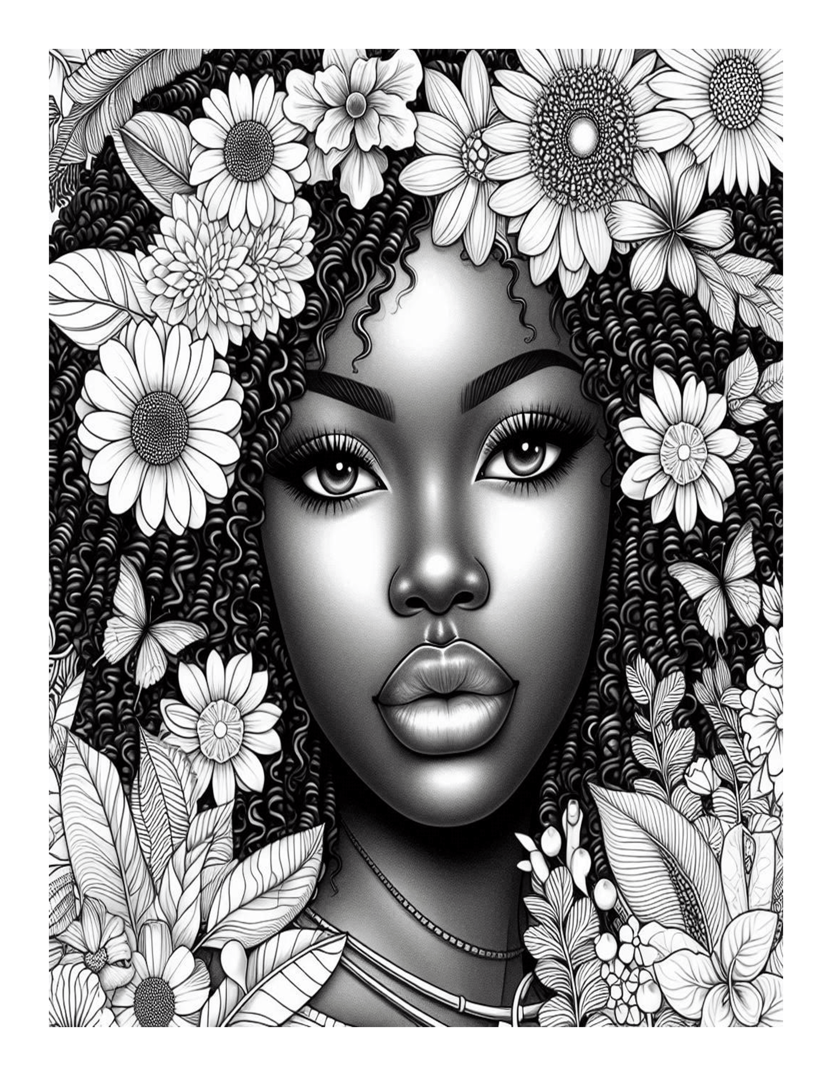 Grayscale Beautiful Black Women Coloring Pages 