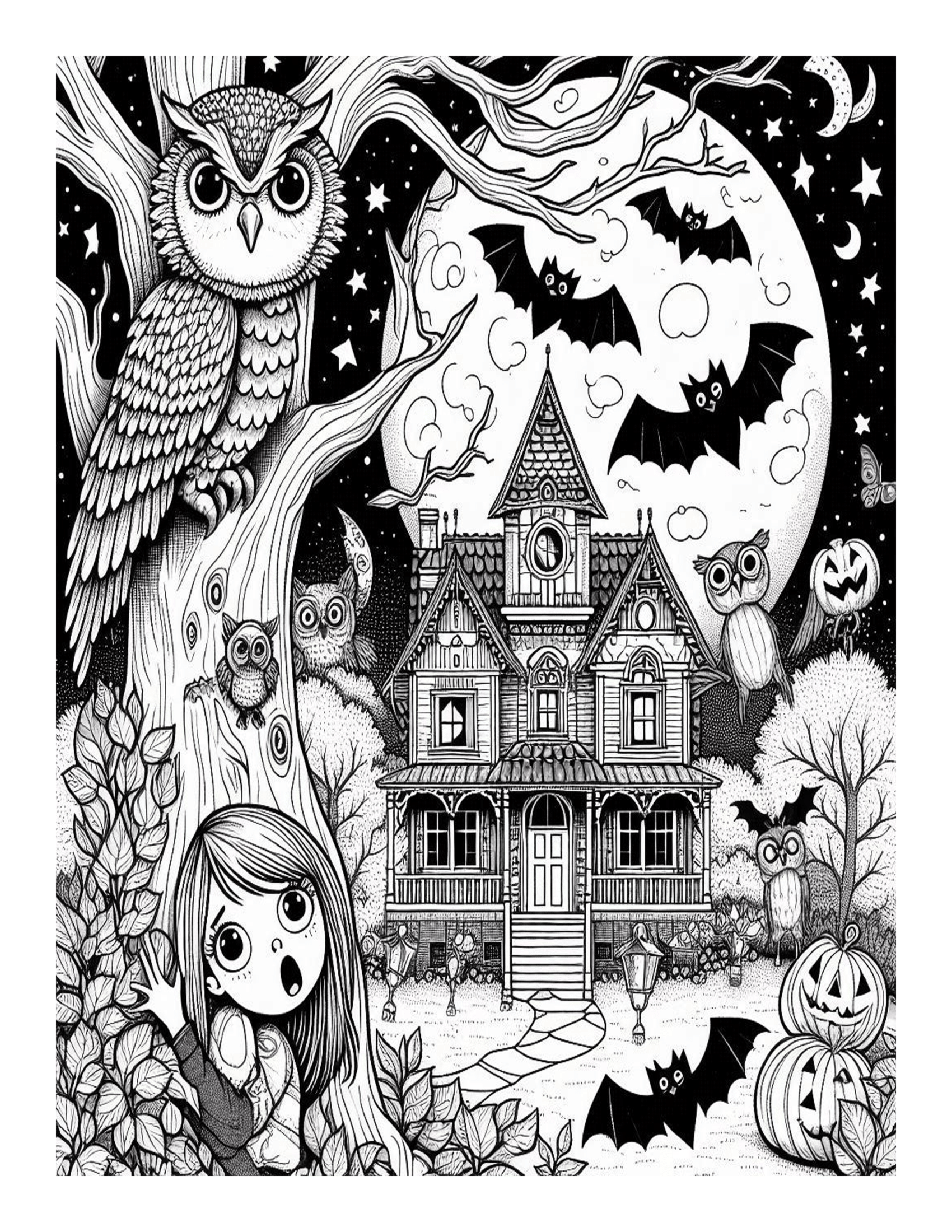 Grayscale Halloween Coloring Pages 