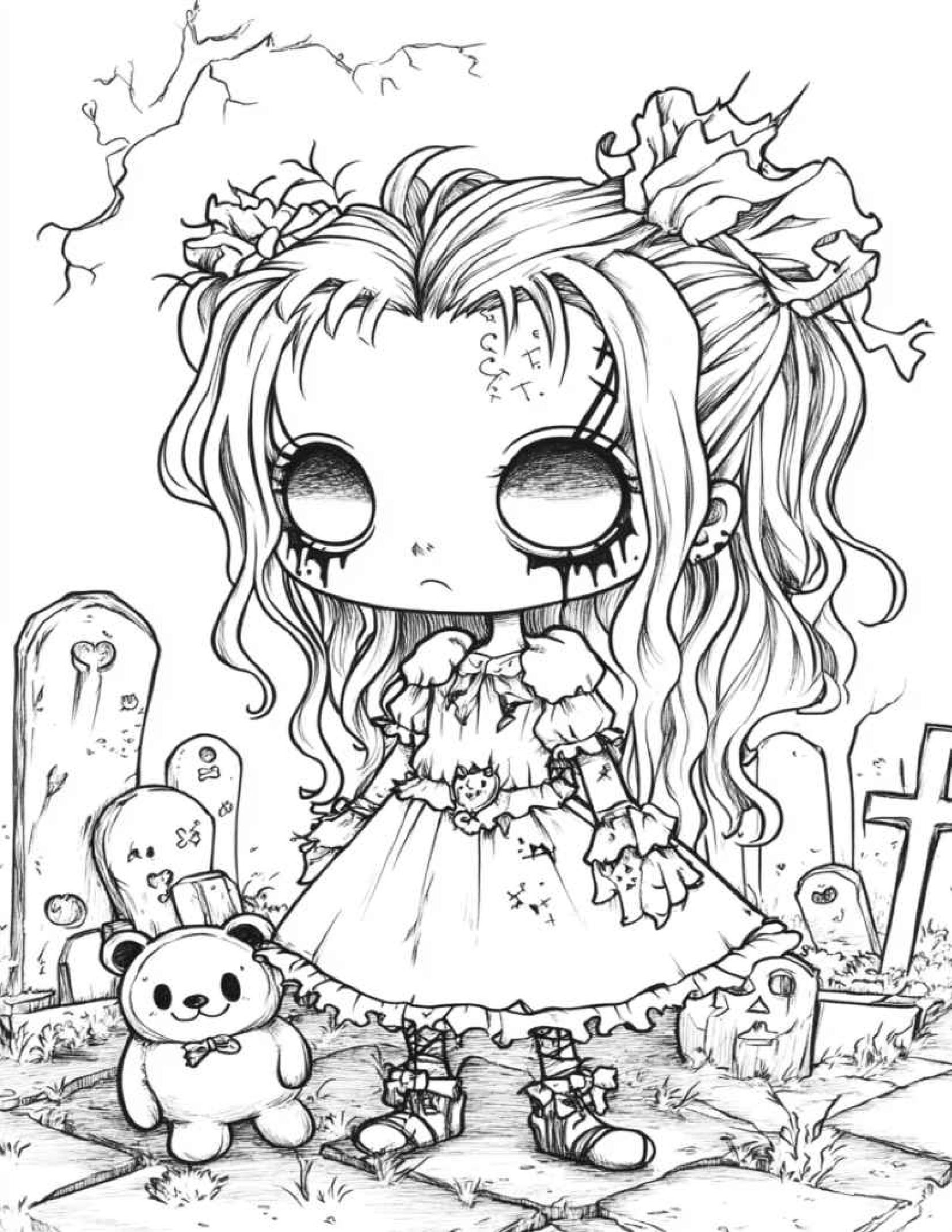 Spooky Creepy Kawaii Features 25 Printable Coloring Pages for Adults and Kids 