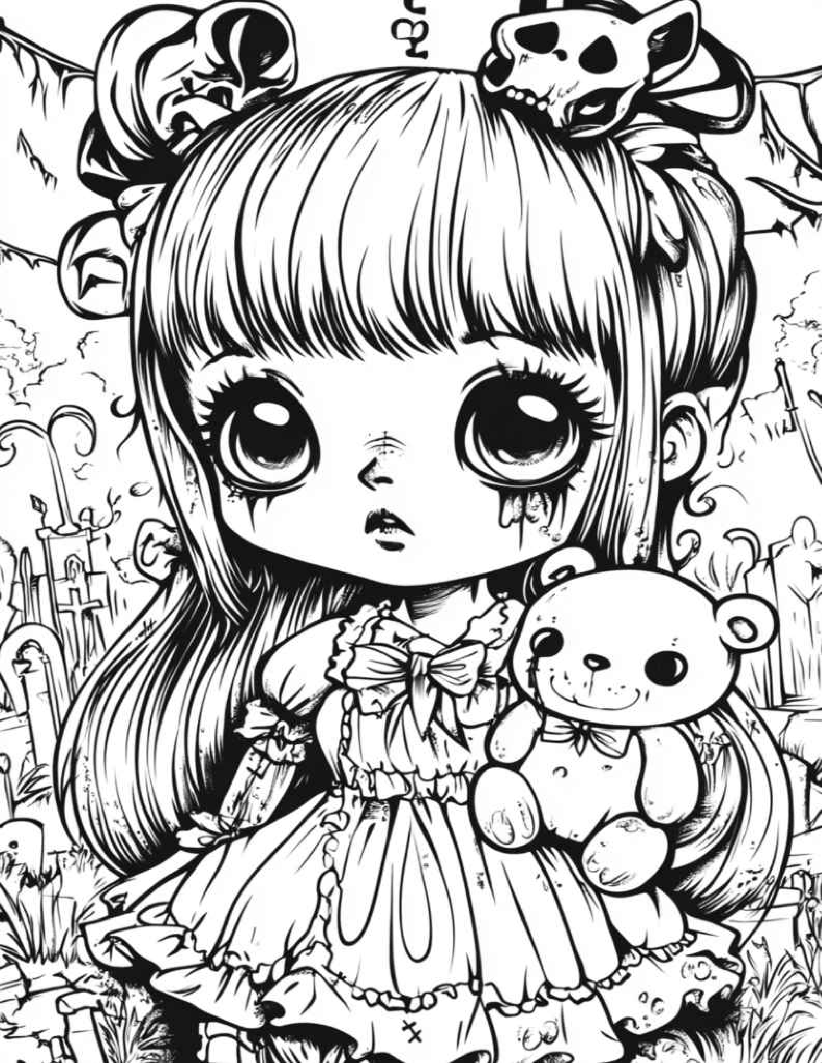 Spooky Creepy Kawaii Features 25 Printable Coloring Pages for Adults and Kids 