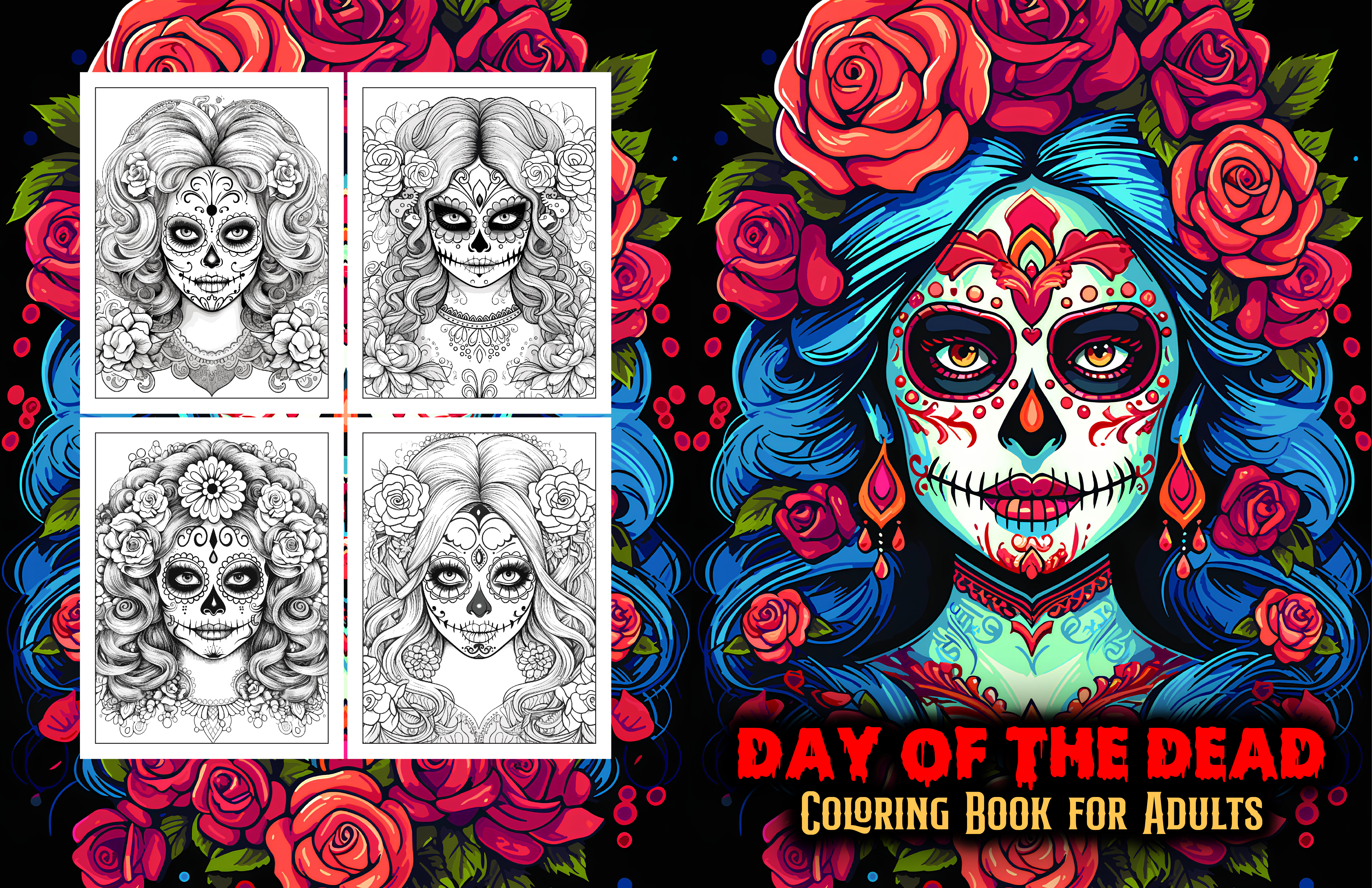 Grayscale Day of the Dead Sugar Skulls Features 25 Printable Coloring Pages for Adults  